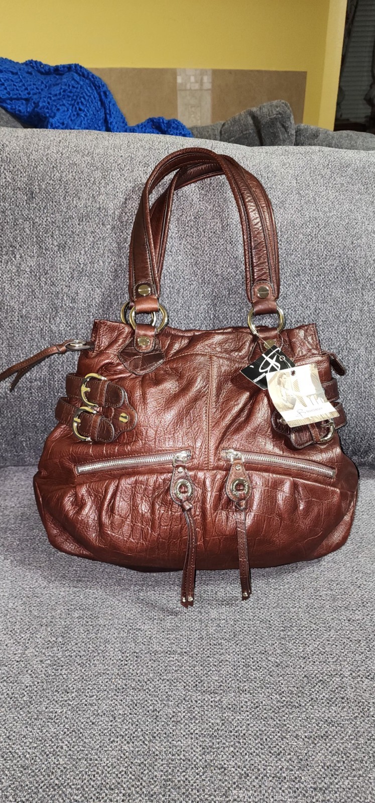 NWT B Makowsky Brandy Brown Eden Croco Zip Tote Hobo Bag Leather Purse $308