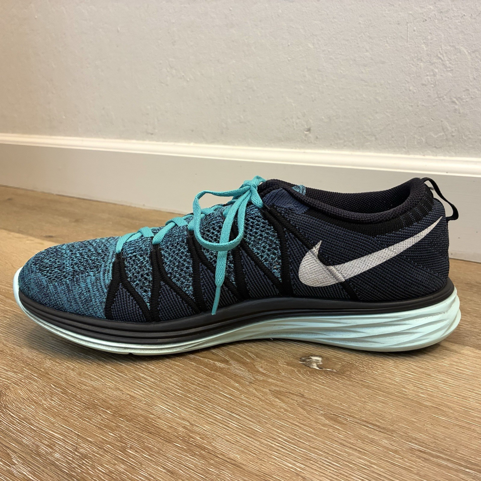 Nike Flyknit Lunar 2 Running Shoes Green Navy Teal Men’s US 14 Size 14