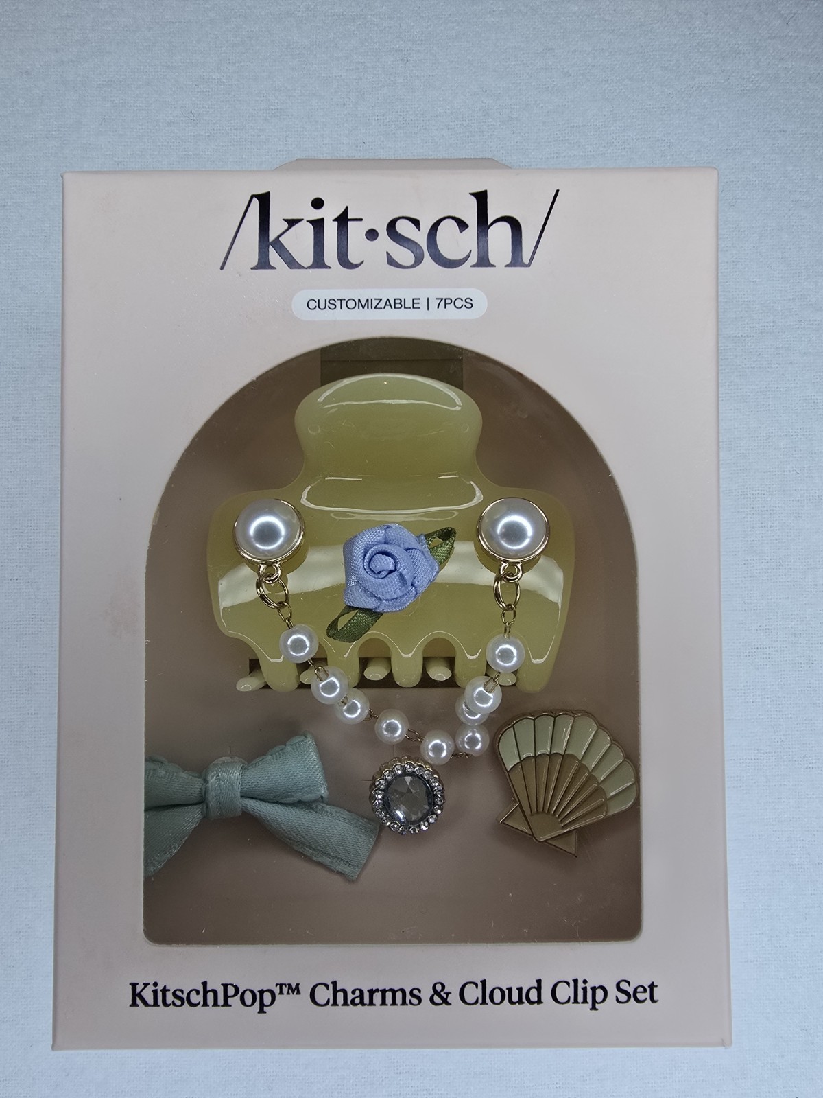 KitschPop Charms & Cloud Clip Set 7pc Coastal Cottage Pearl Hair Claw Clip NIB