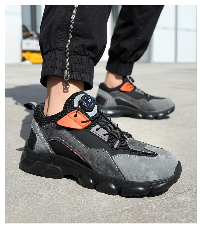Men Work Rotating Buckle Safety Shoes Steel Toe Cap Boots Breathable Lightweight
