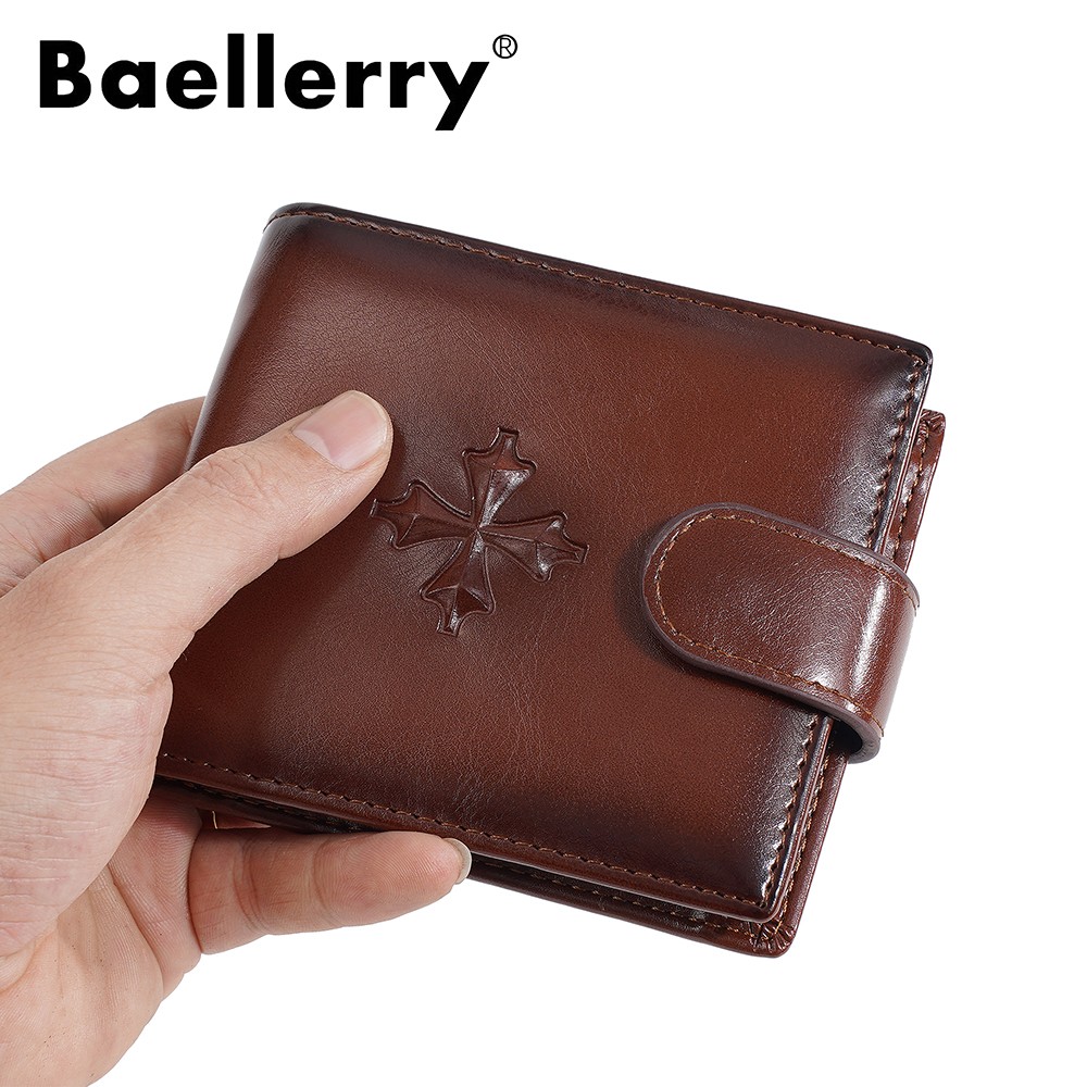 Men’s Leather Thin Business Card Case Wallet Folding Billfold Wallet Hasp Snap