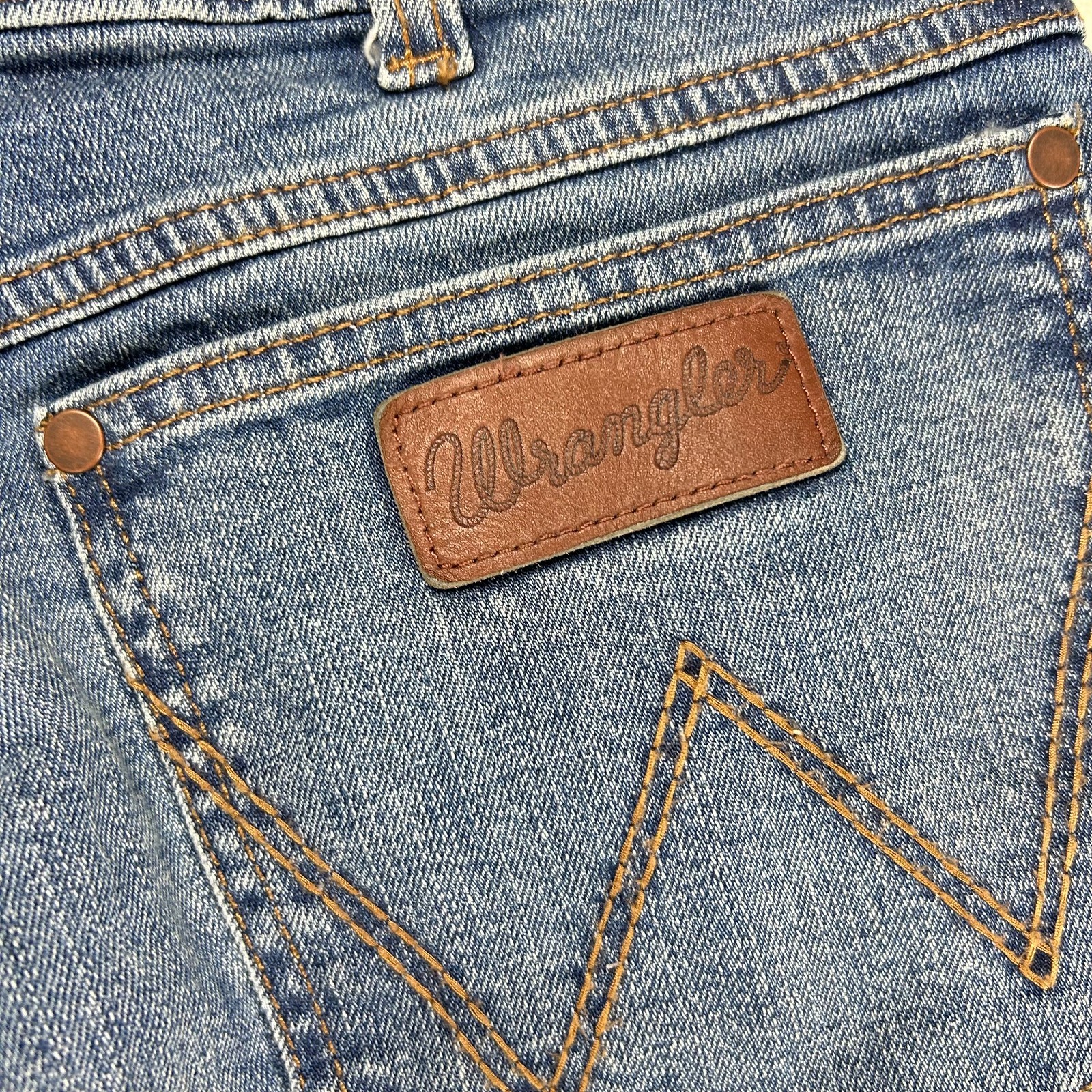 Wrangler Retro Slim Bootcut Jeans Mens 30×30 Blue Whisker Denim Stretch Cowboy