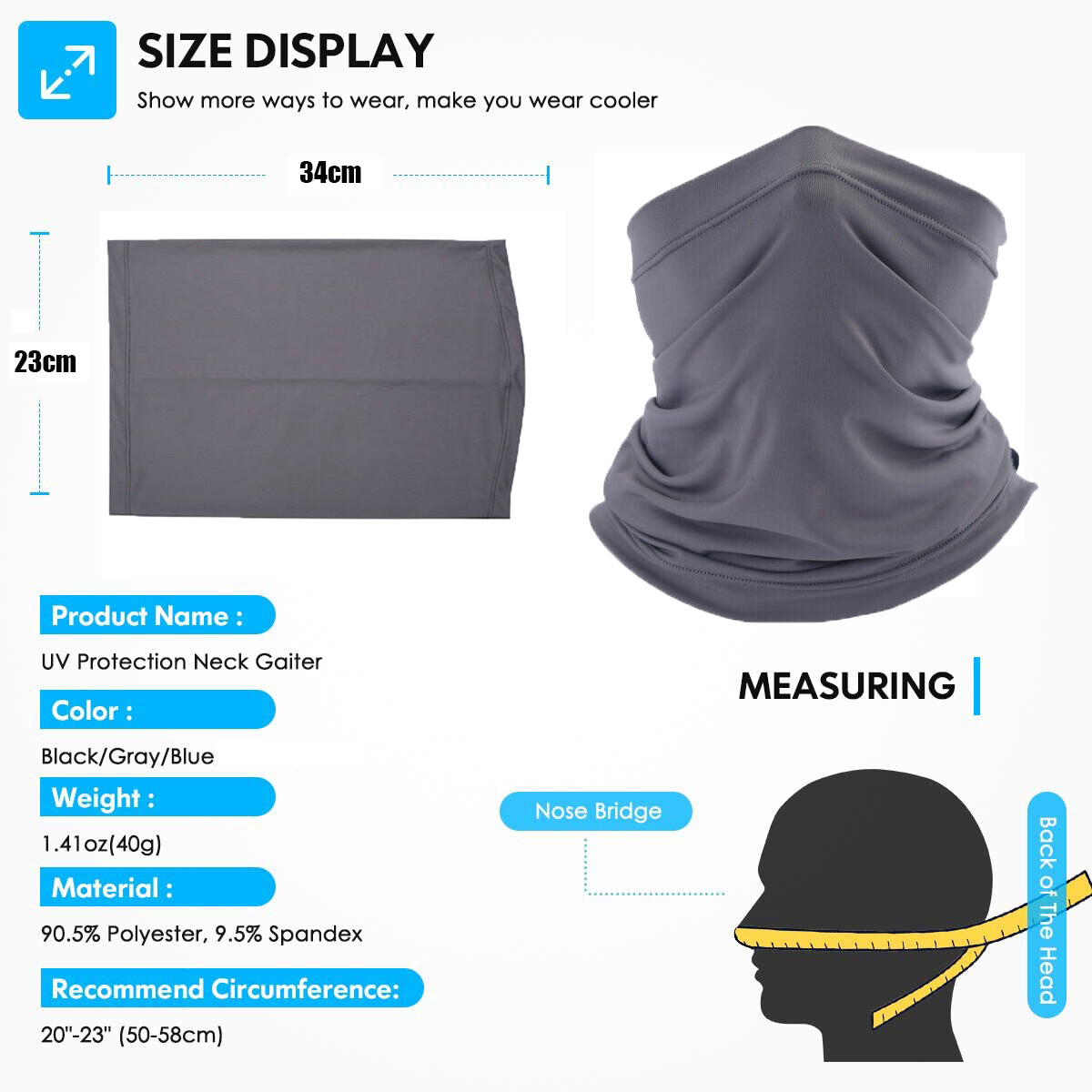 Cooling Neck Gaiter Face Cover Ice Silk Scarf UV Protection Mask for Men Women