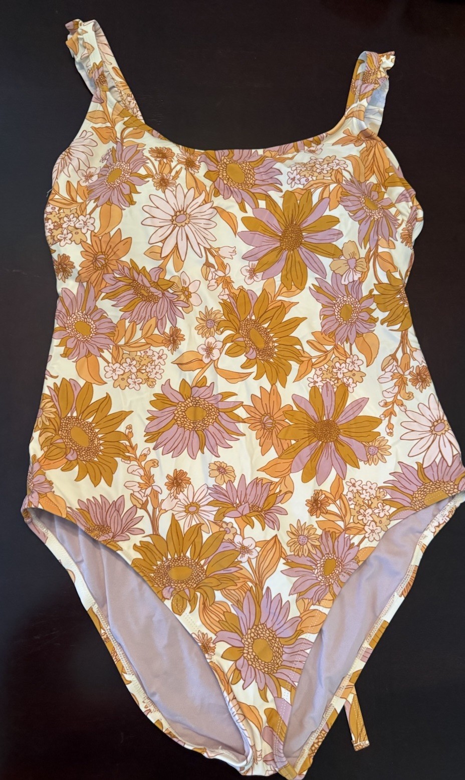 KONA SOL XL One Piece Swimsuit Ruffled Staps Sunflowers Daisy Orange And Mauve