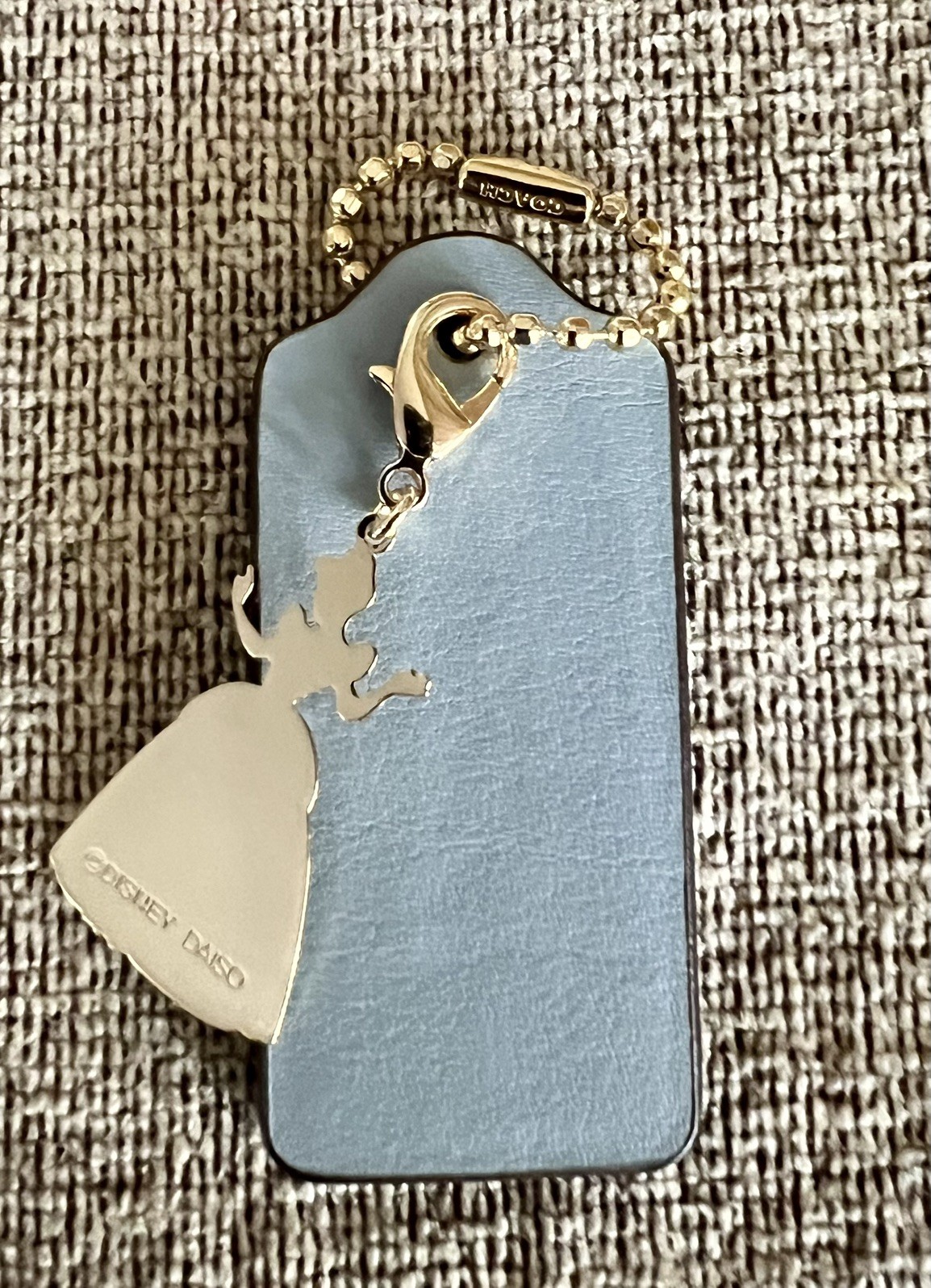Genuine Coach 2.25” Blue Leather HangTag & Gold Cinderella Silhouette Charm New