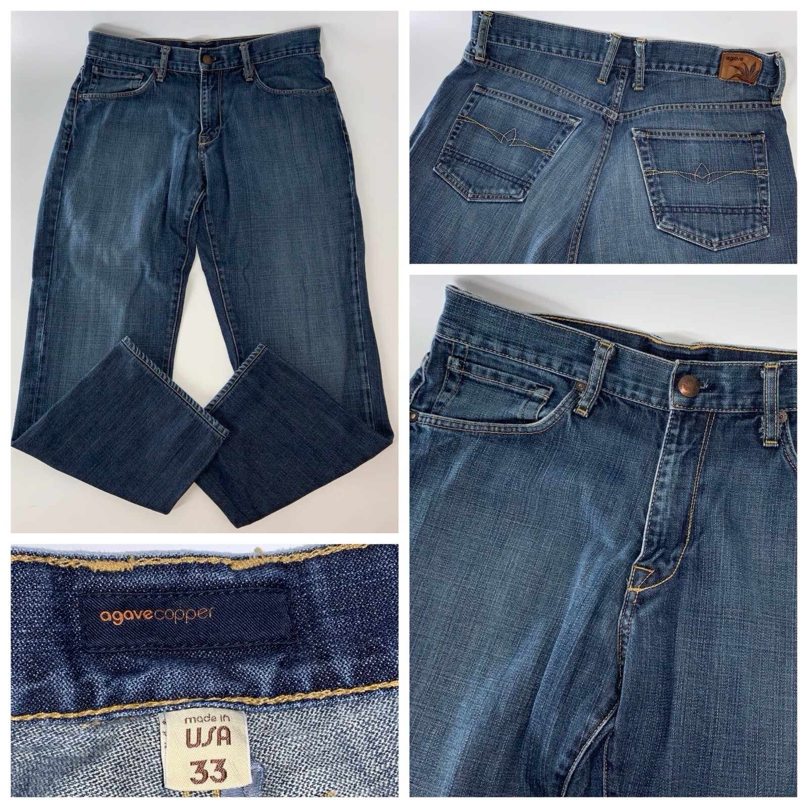 Agave Copper Waterman Jeans Men 32×28 Blue Dark Relaxed Straight USA YGI N5-57