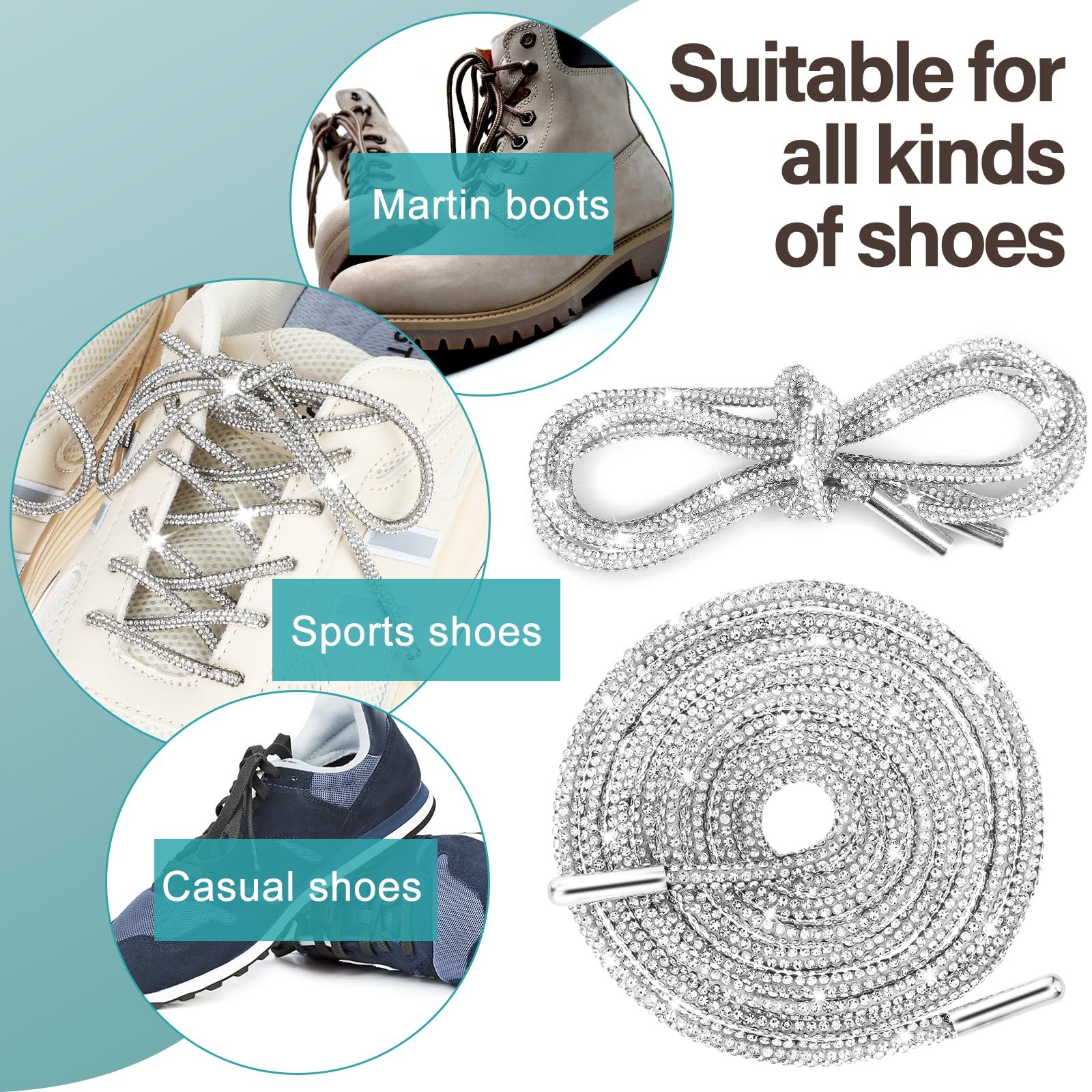 2Pcs Shoe Strings For Sneakers, Crystal Bling Bling Shiny Round Shoe Laces fo…