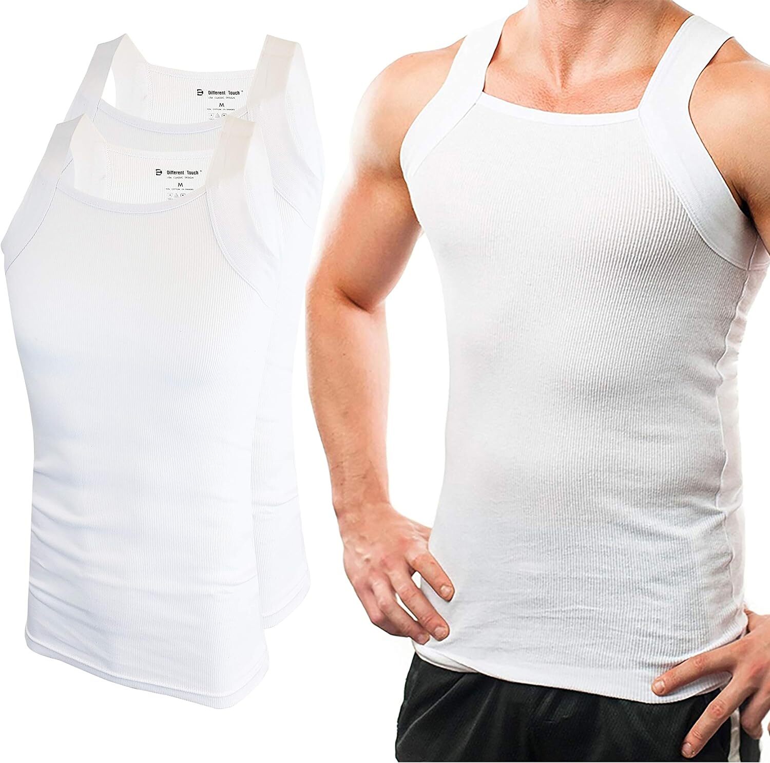 Different Touch Men’s G-unit Style Tank Tops Square Cut Muscle Small, White