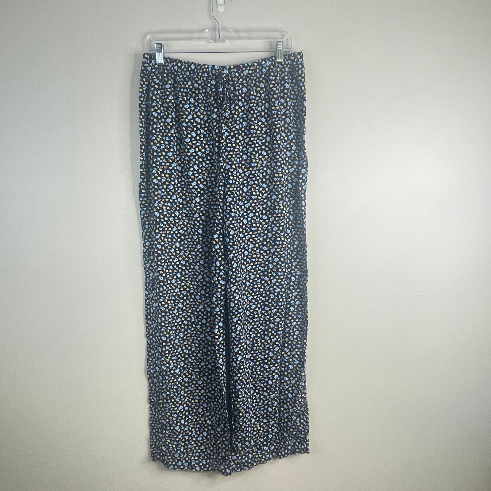 Boutique Wide Leg Pants Women Large Blue Ditsy Floral Casual Travel Lounge Comfy
