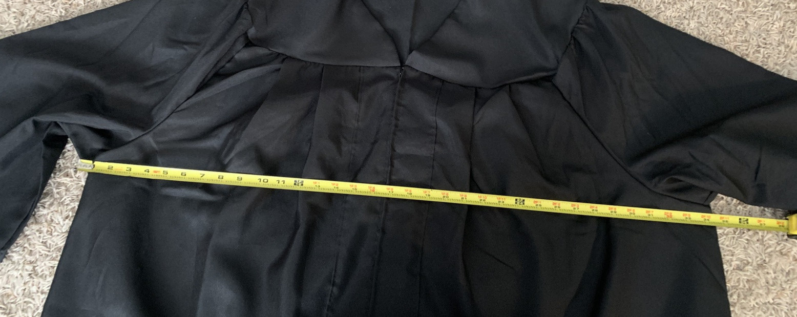 Black Graduation Gown Worn Once, Zip Front, 47.5″ Shoulder to Bottom