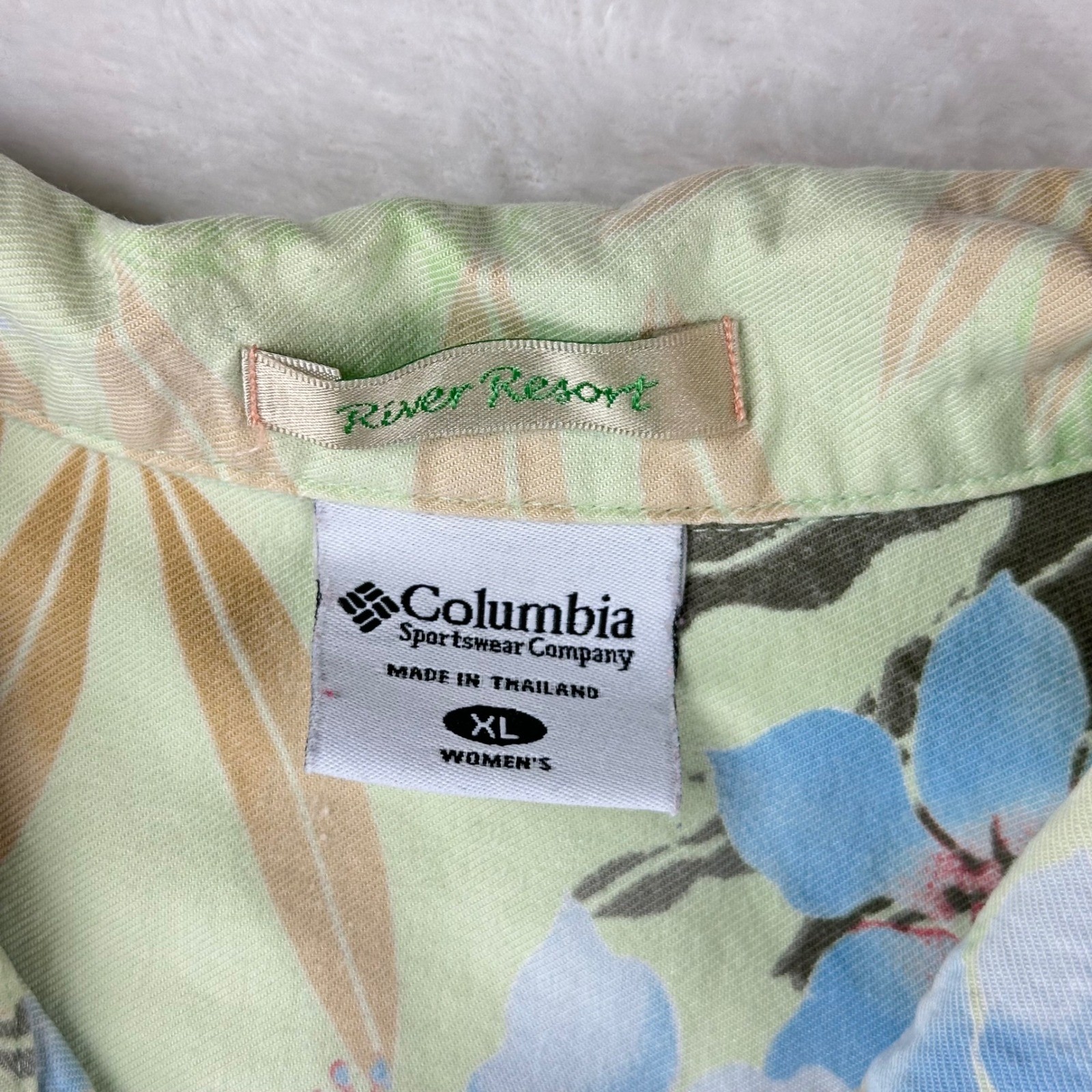 Columbia Button Up Womens River Resort Regular XL Green Floral Tropical Camp