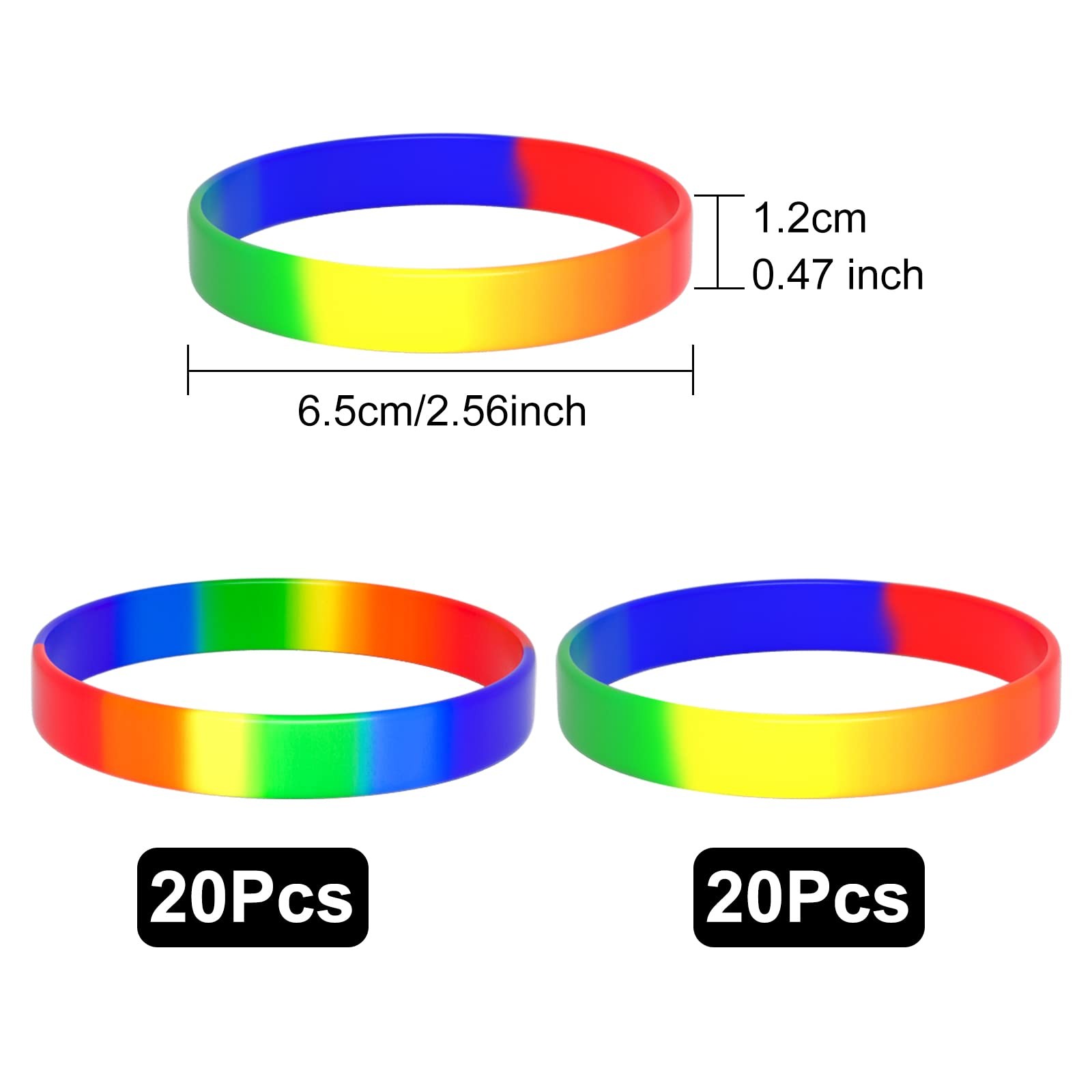 Bouiexye 40pcs Rainbow Silicone Wristbands LGBT 21.5cm/8.46″, Iridescence