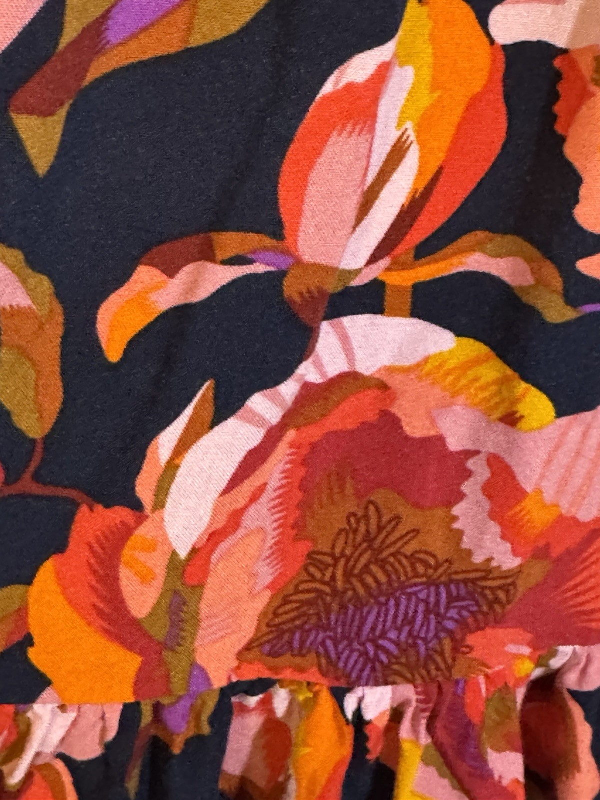 Petal and Pup Dress small Floral Midi/Maxi Wrap Navy Orange Pink Puff Sleeve