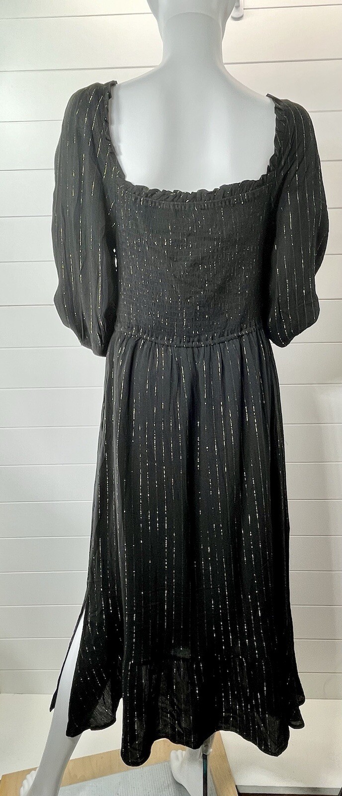 OAT New York Midi Womens L Puff Sleeve Metallic Striped Regency Romantic Goth