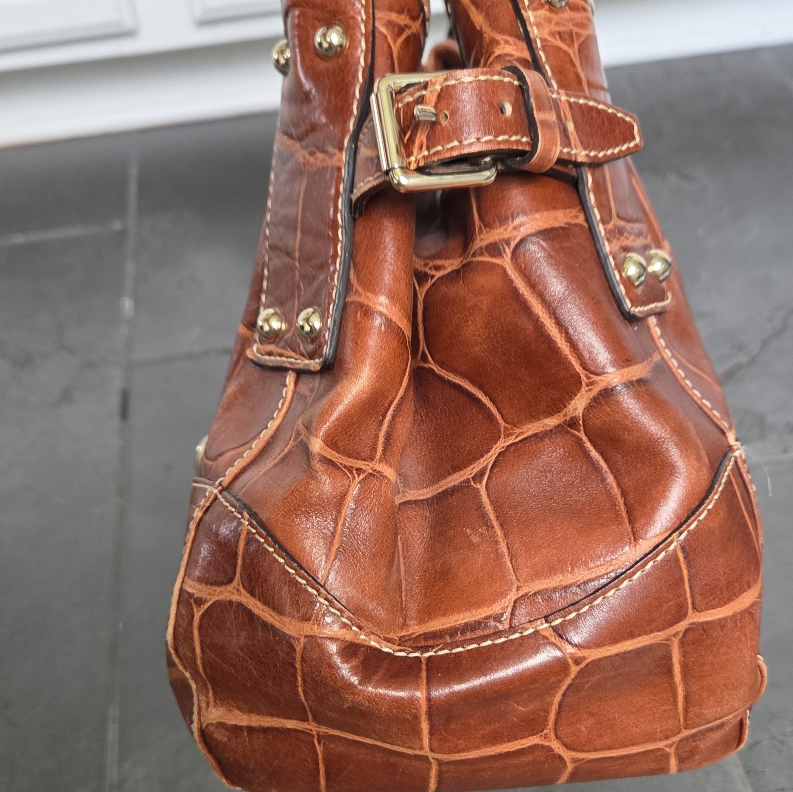 Dooney & Bourke Croc-Embossed Leather Shoulder Bag with Reversible Lock Clip