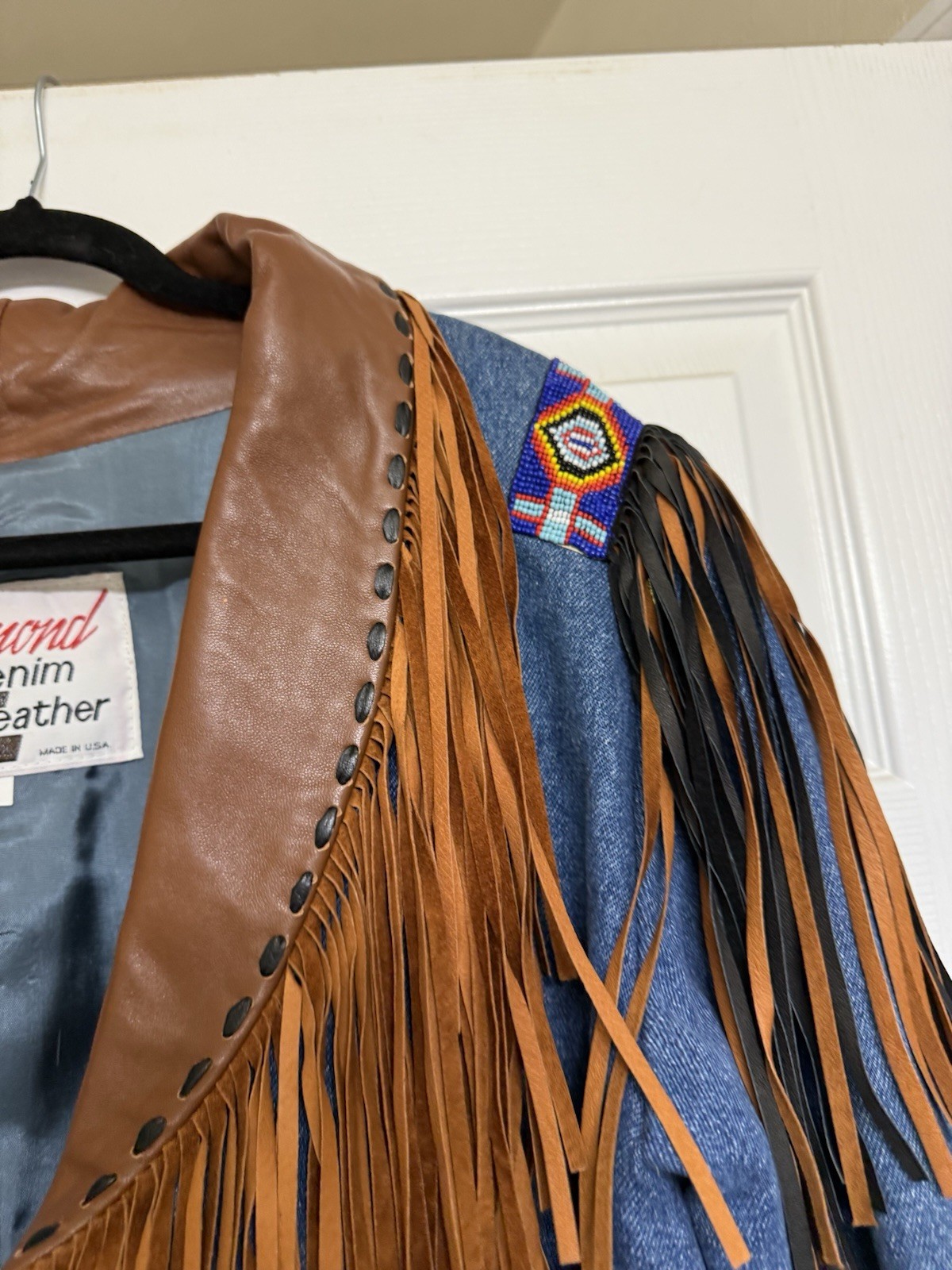 diamond denim & leather jacket