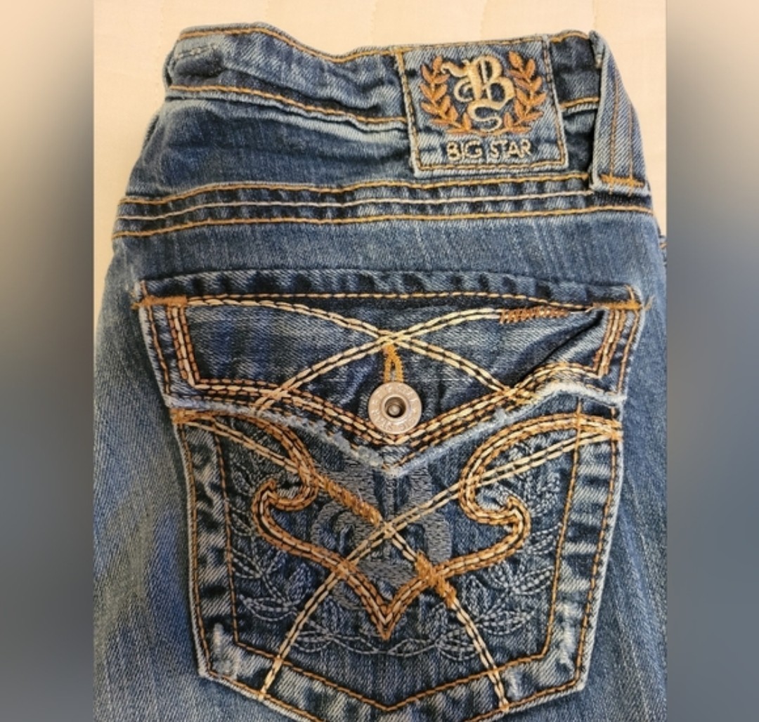 BIG STAR Women’s Blue Medium Wash Slim Straight Low Rise 5-Pocket Jeans