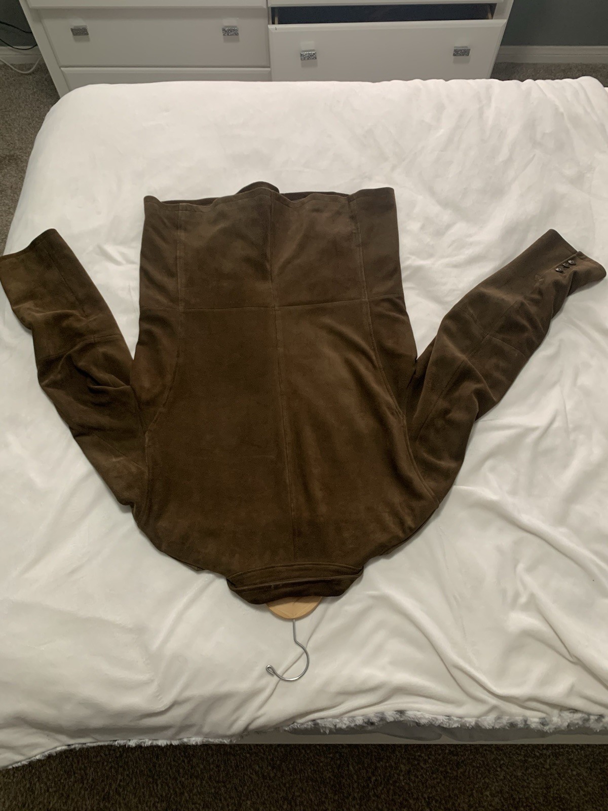John Varvatos Brown Leather Military Jacket Stand-Up Collar Button Closure 50