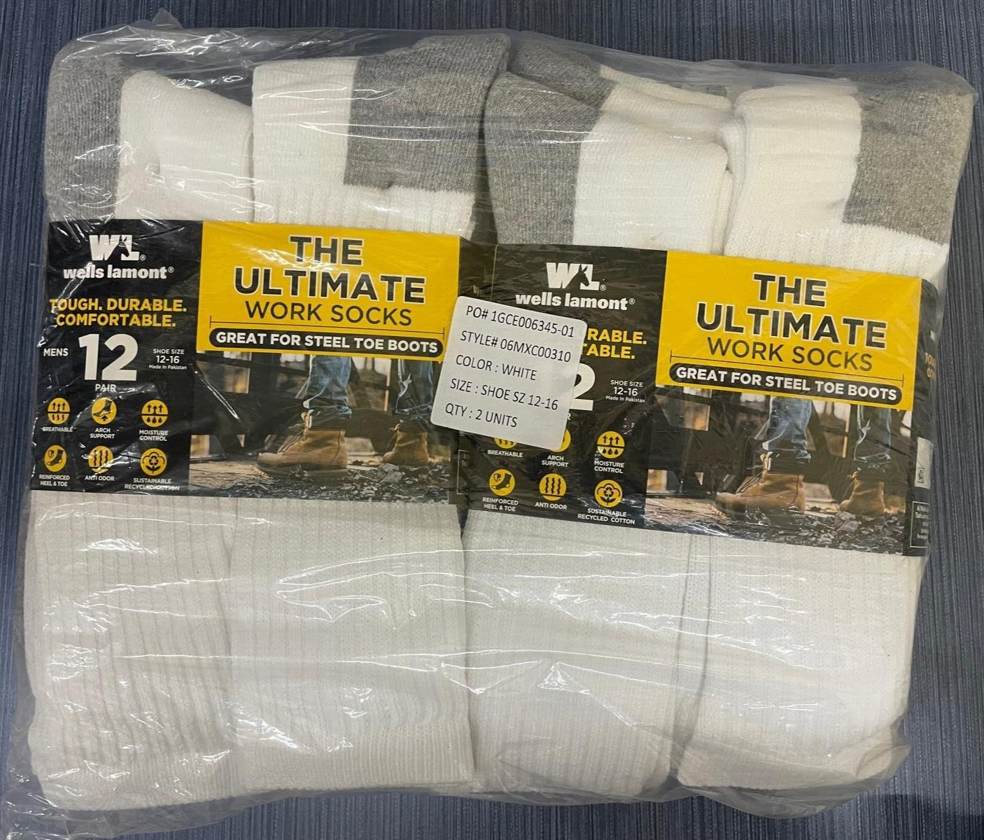 24 Pair x Wells Lamont Mens Size 12-16 Ultimate Work Socks For Steel Toe Boots