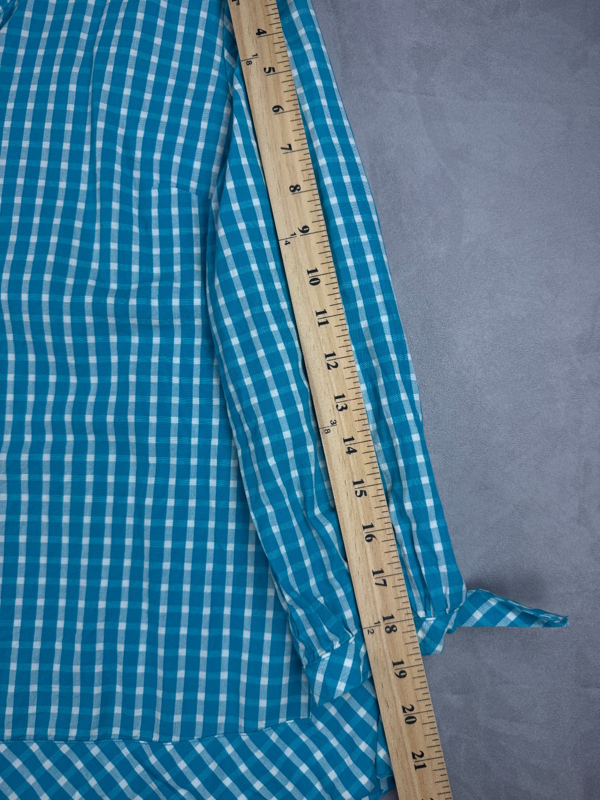 Crown & Ivy Women’s Torquoise Gingham Checked Blouse 3/4 Sleeve Sz XL