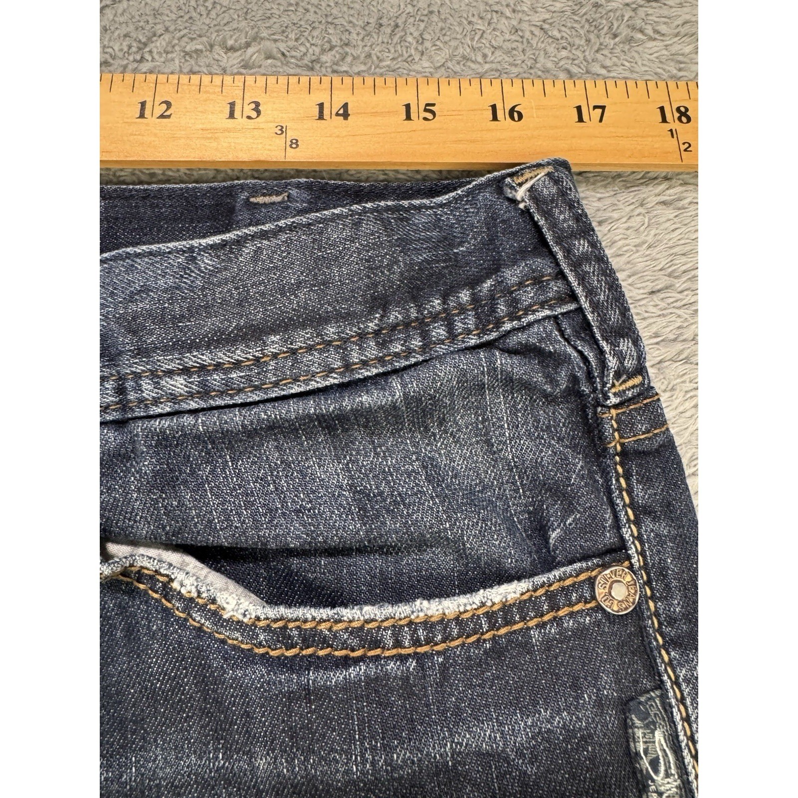 Silver Grayson Selvedge Jeans Men 33×34 Blue Straight Whisker Distress Denim