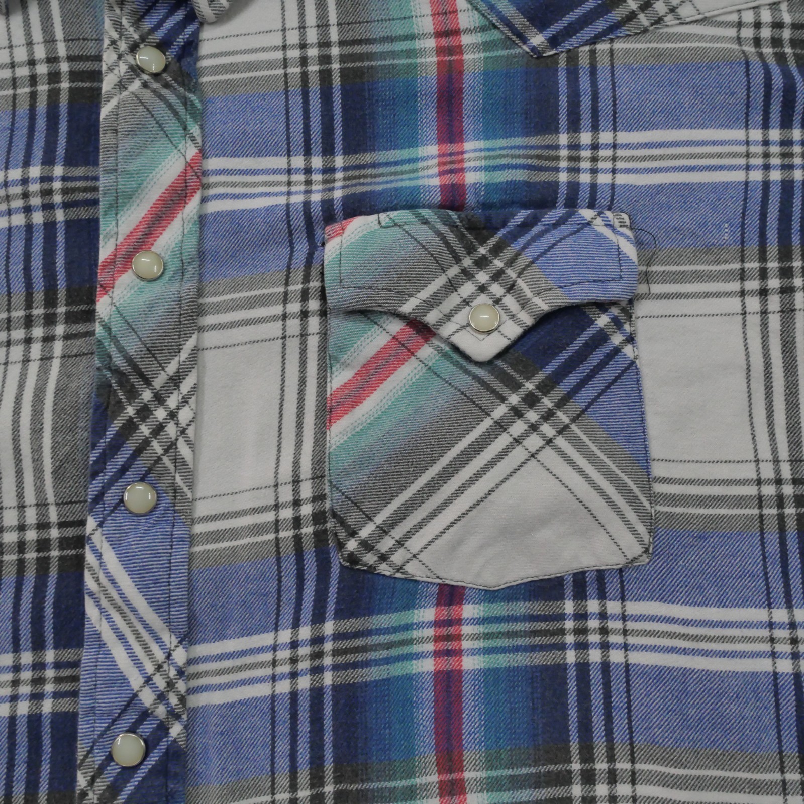 Vintage Plainsman Shirt Mens 2XL Blue Plaid Pearl Snap Western Country 90s