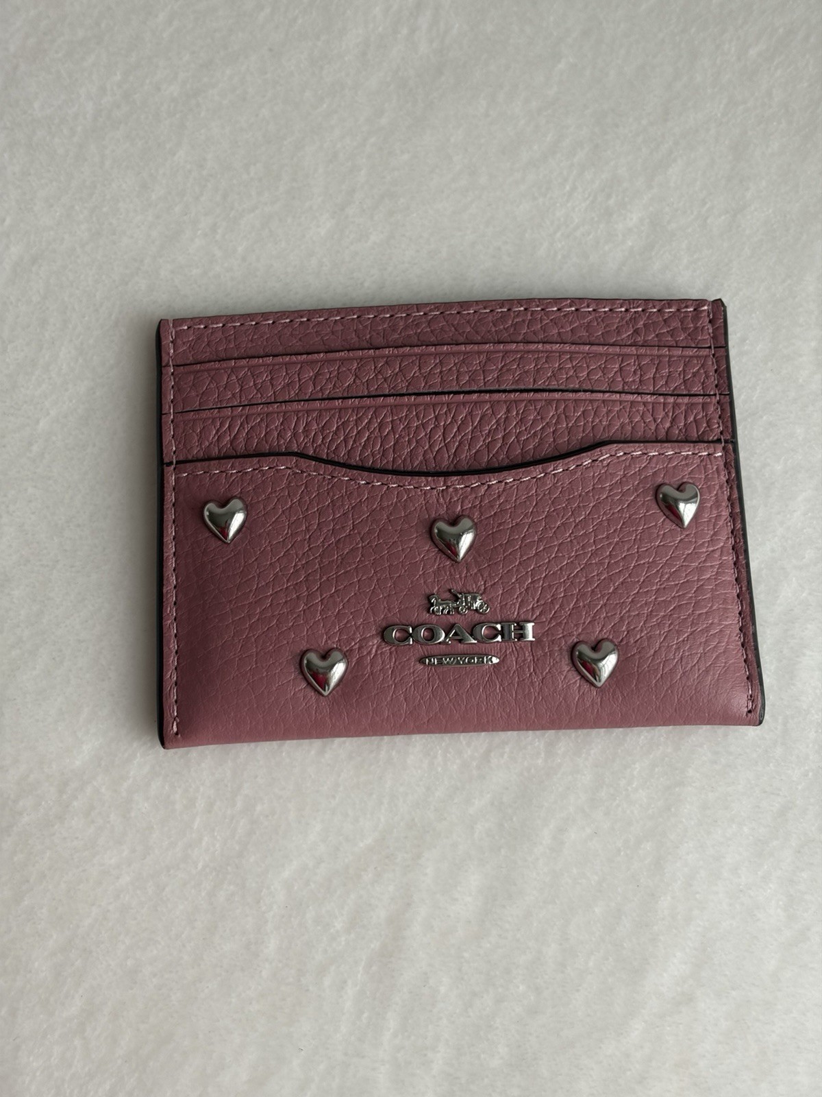 Coach Pink Leather Heart Rivet Slim ID/Document Holder Card Case ID Window