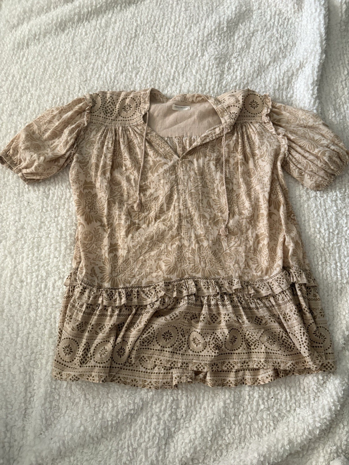 Spell & the Gypsy Collective XS Beige Lioness Floral Mini Ruffle Dress