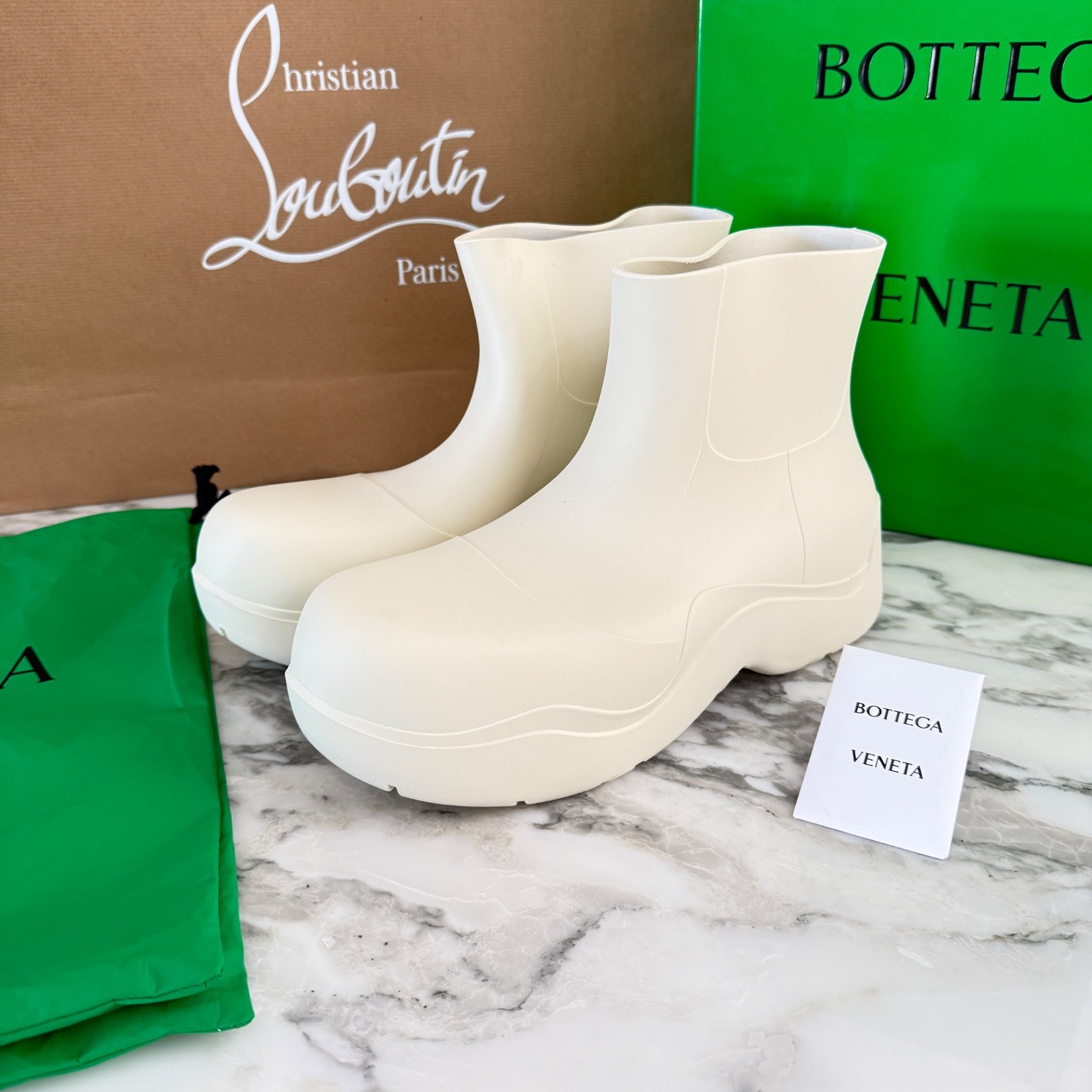 Bottega Veneta 640043 Men’s White Puddle Ankle Boots, sz 46