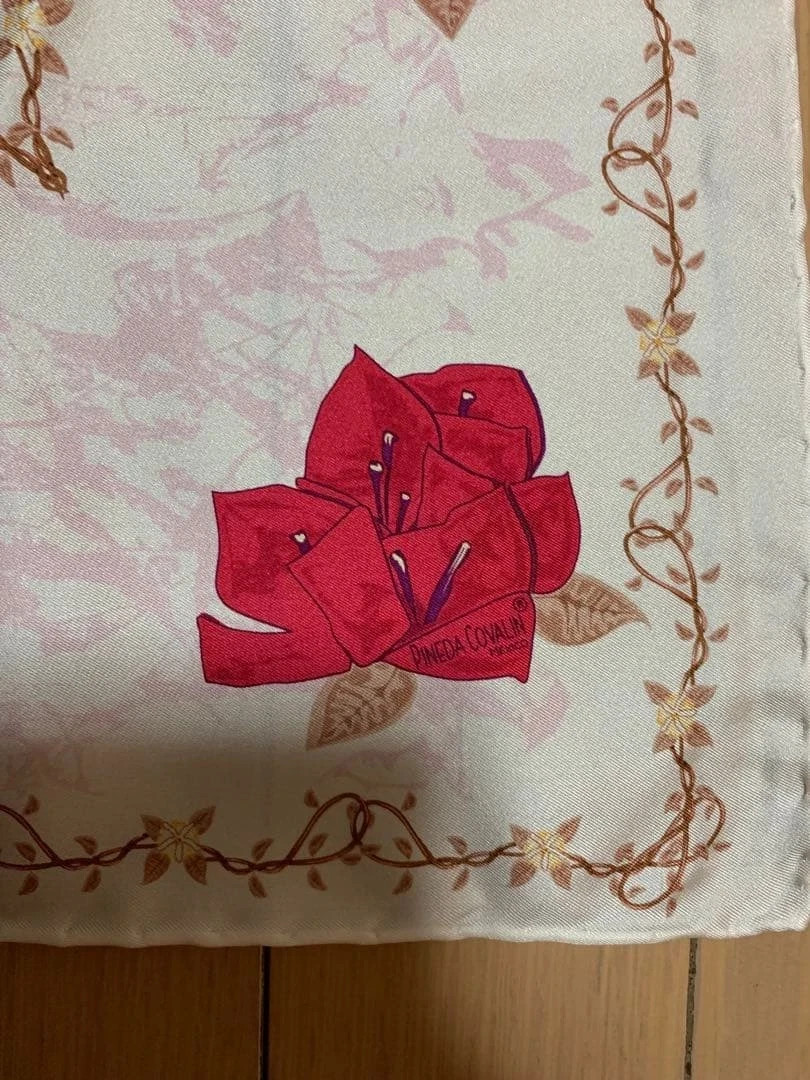 Pineda Covalin Unused Silk Scarf Floral White Red 82×82 cm