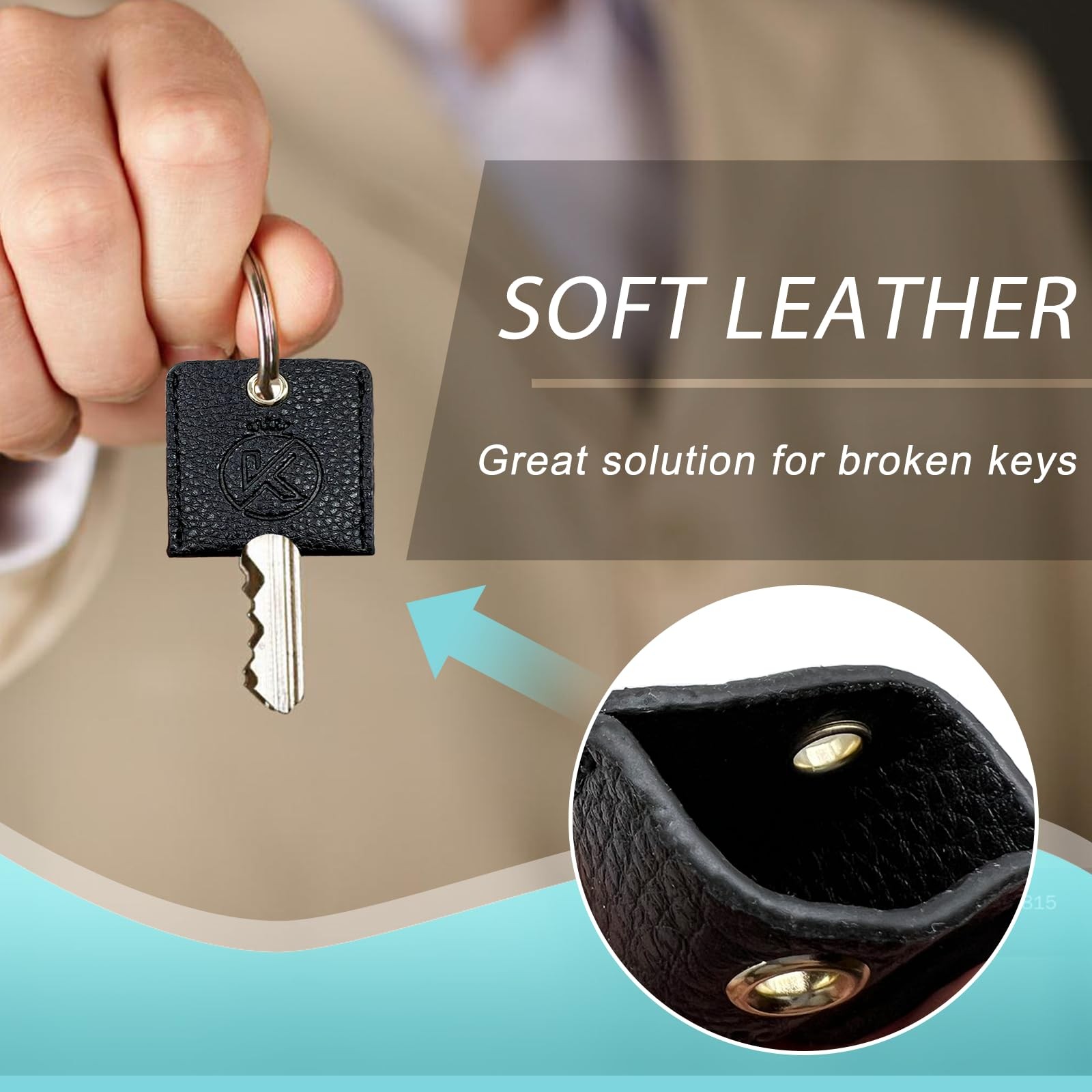 KRSURERICHER Universal Leather Key Sleeve, Covers, 3pcs One Size, Black
