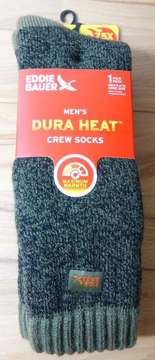 Eddie Bauer 1 Pair of Dura Heat Crew Socks Fits Shoe Sz 6-12 Olive Marl NEW