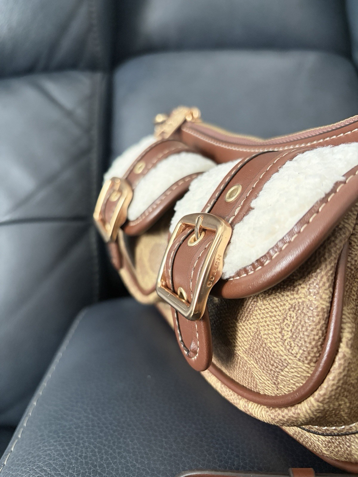 COACH Ashton Baguette Bag In Signature Canvas Tan/Natural CY658 NEW
