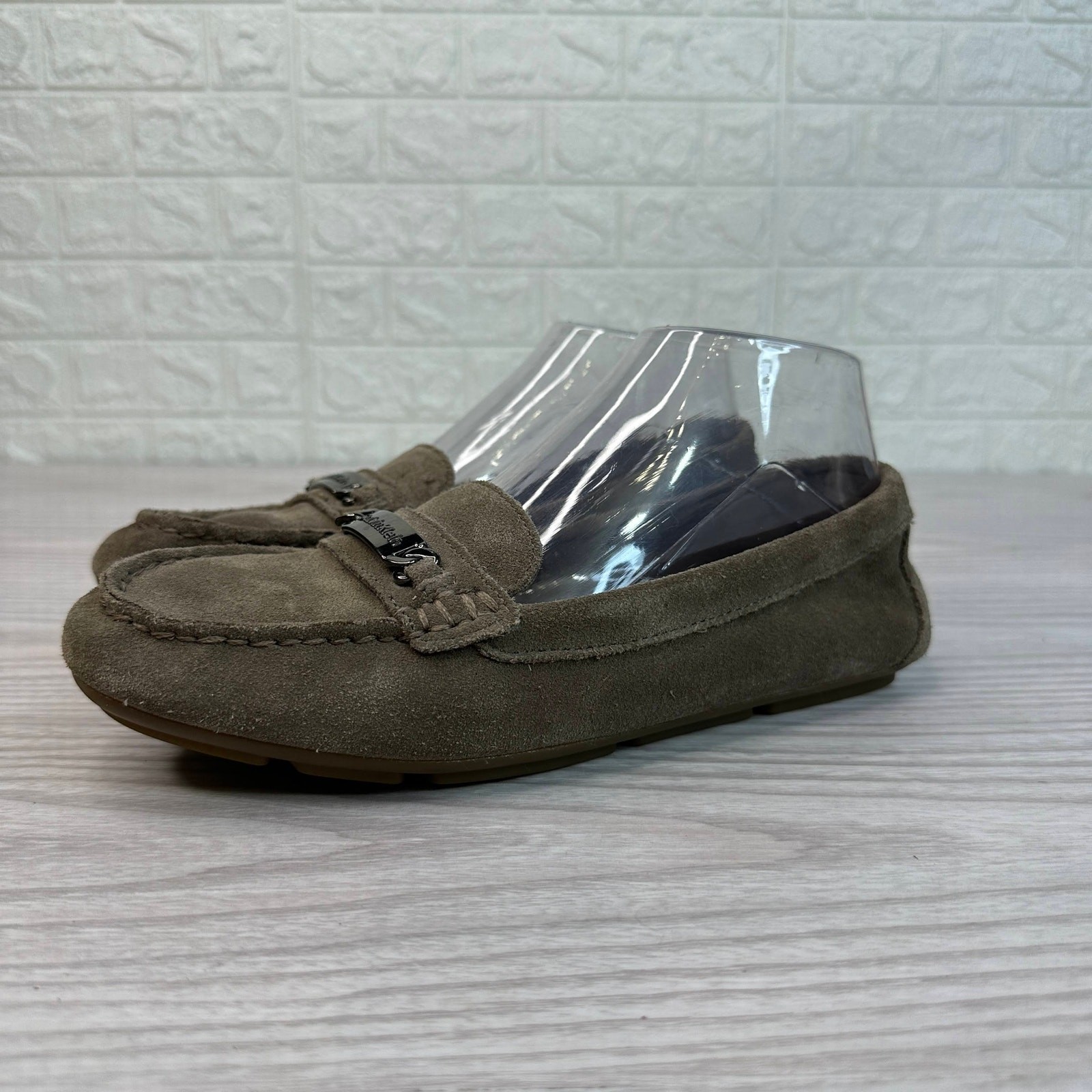 Calvin Klein Lunas Suede Loafers Womens US7.5 Taupe Brown Moccasins Flats Casual