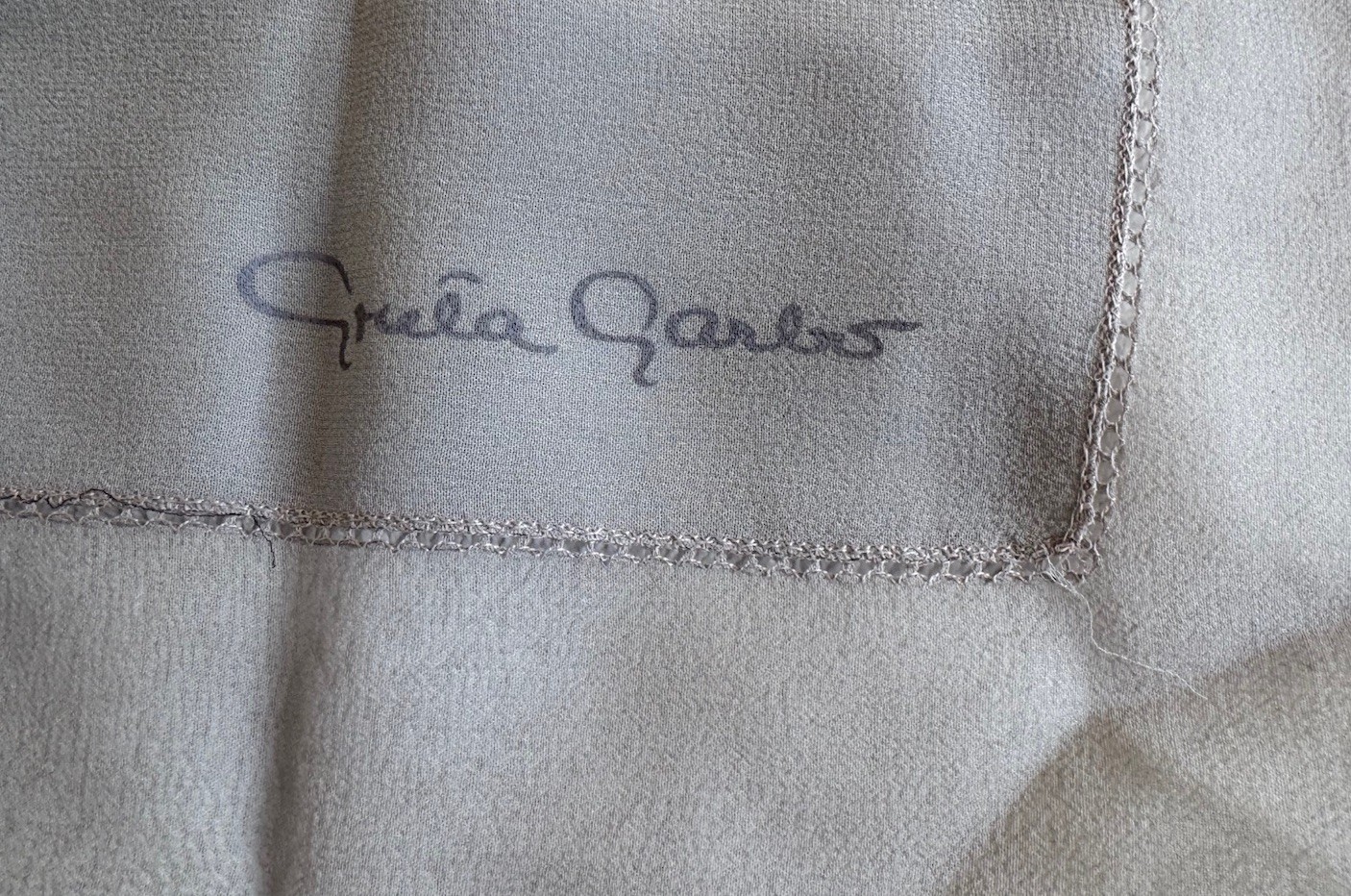 “Greta Garbo”, Sheer Lite Gray 100% Silk Chiffon Scarf, 21 X 21 in Sqr
