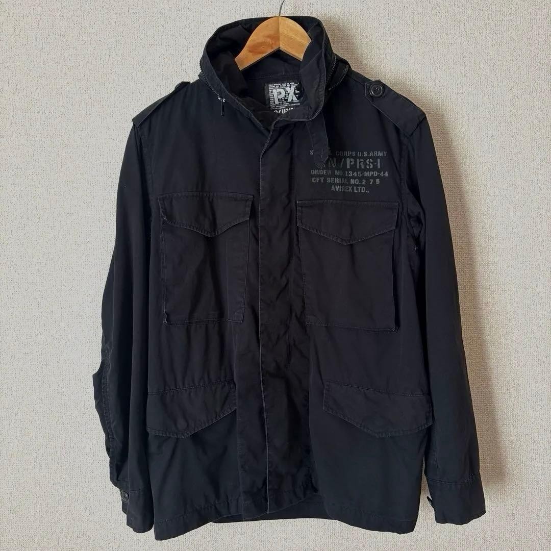 AVIREX Hood Military Jacket Blouson Coat Men Size M Black Genuine