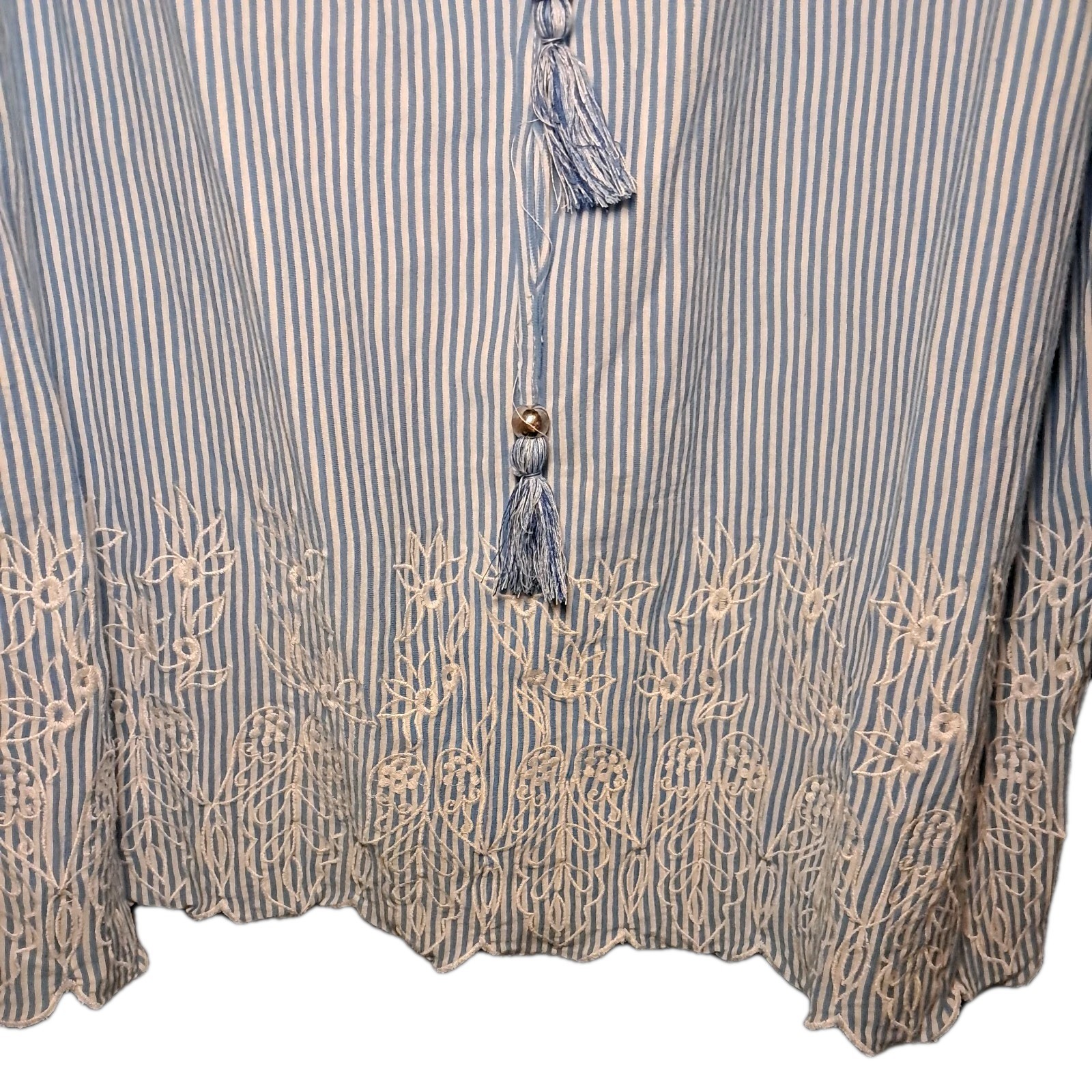 Rafaella Pinstripe Cold Shoulder Top Womans Plus Size 2X Blue White 3/4 Sleeve