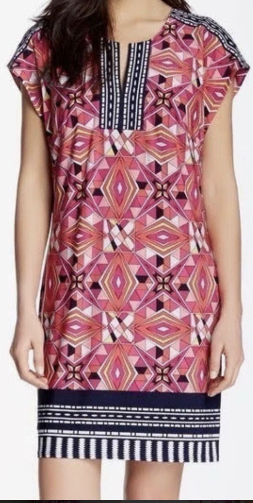 Laundry by Shelli Segal Pink/Multi Geometric Shift Dress Women’s SX Medium EUC