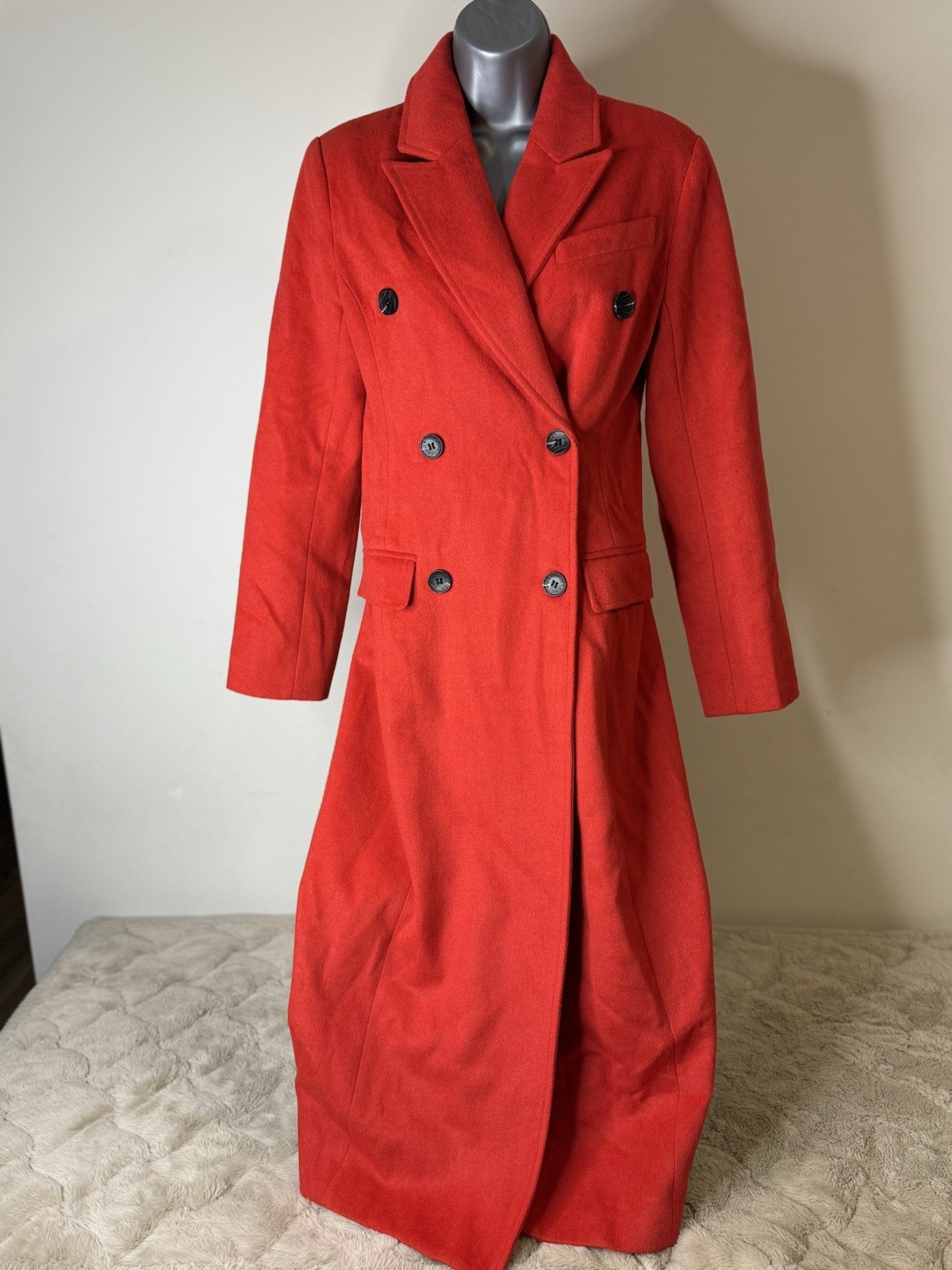 Avec Les Filles Red Double-Breasted Long Trench Coat, Size XS
