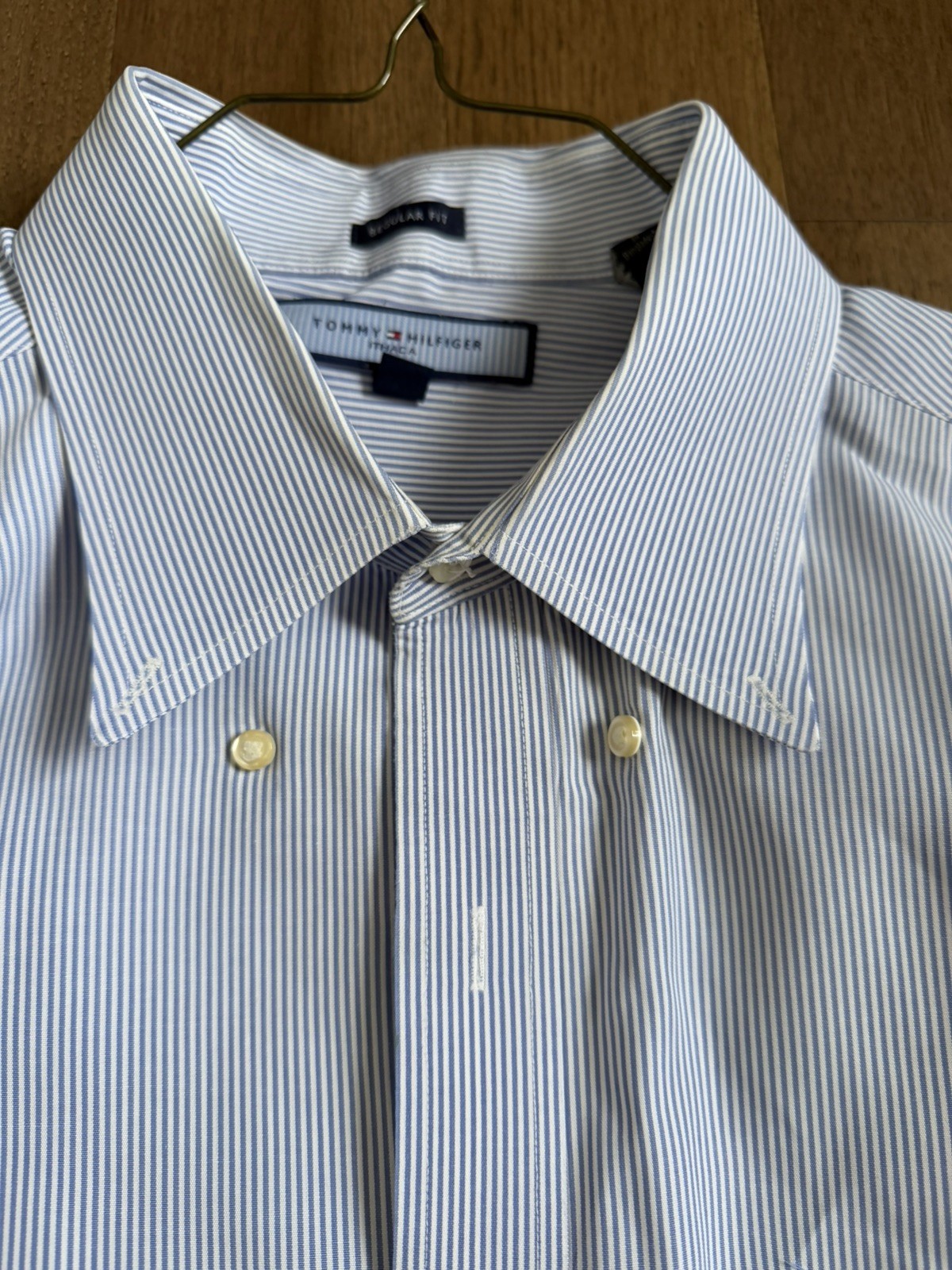 Tommy Hilfiger Mens THFlex Striped Dress Shirt 17 1/2 34 35 XL Button Down