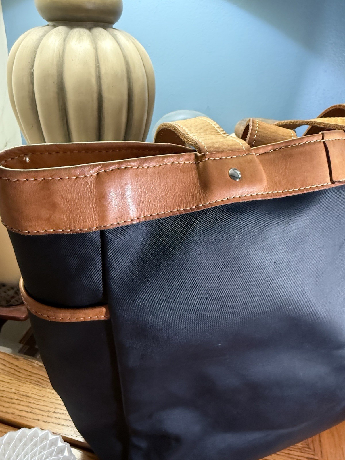 Jon Hart Design Navy Canvas Leather Large Tote Bag Travel Carryall Personalized