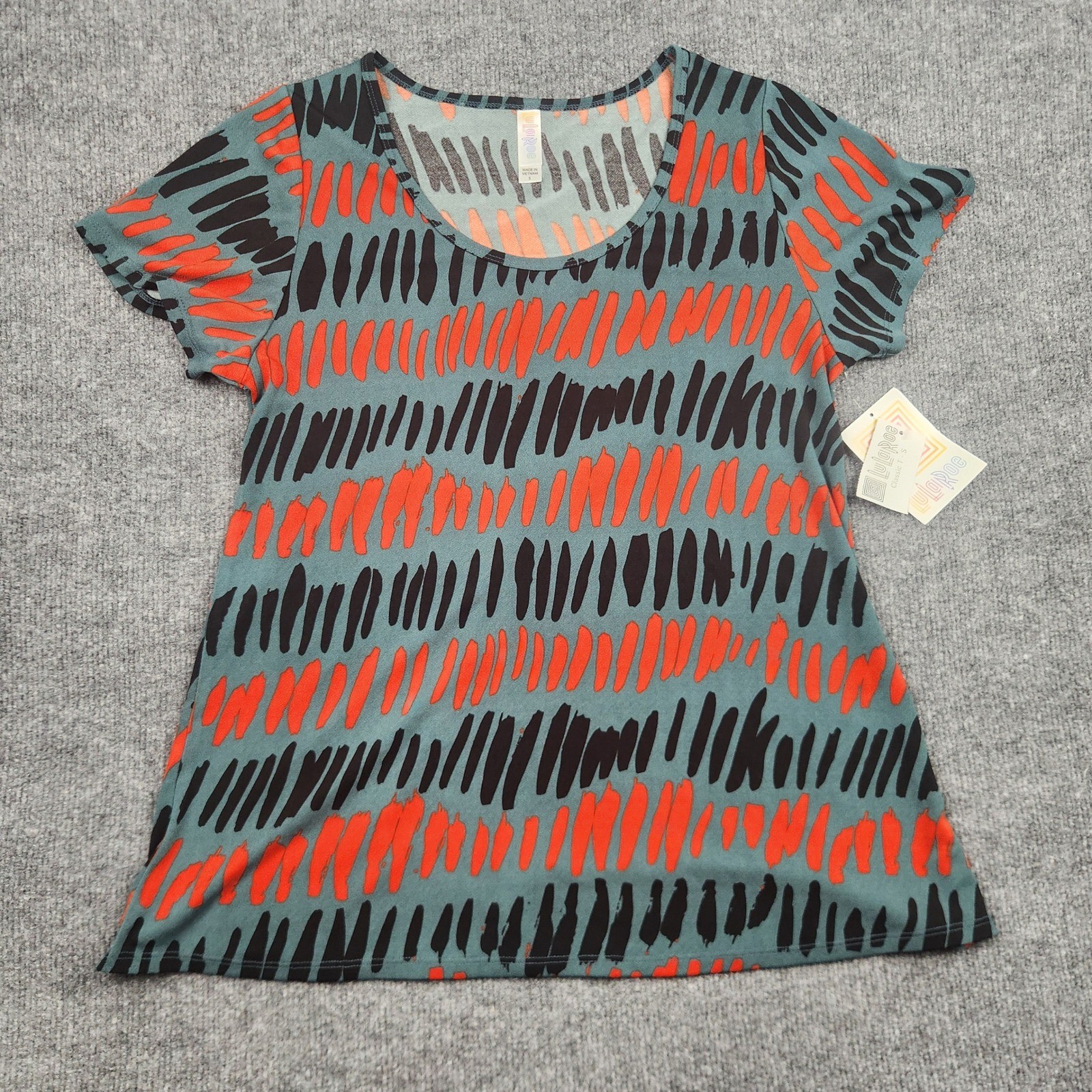 LuLaRoe Classic T Shirt Womens Small Teal Orange Black Abstract Brushstroke New