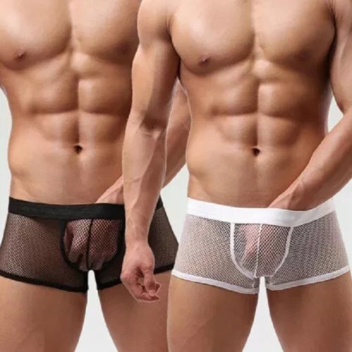 VARIOUS Men’s Sexy Transparent Spandex Fishnet Boxer Shorts – Adult Underwear
