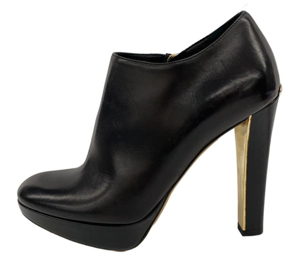 Christian Dior Black Leather Ankle Bootie Gold Heel Side Zip Pumps EU35 US5 Ital