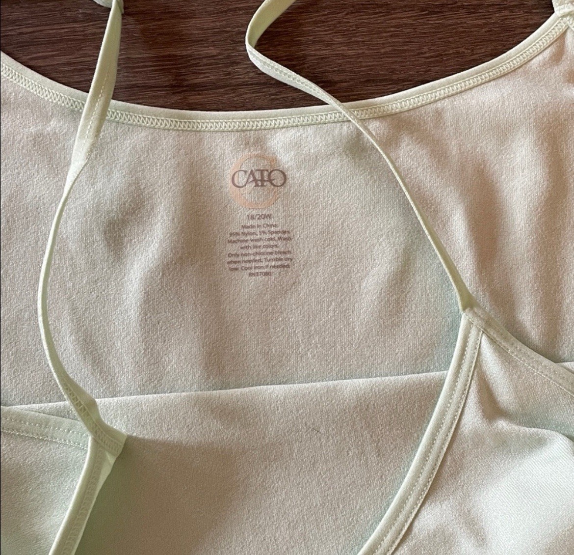 NWT Cato Light Green Camisole, Size 18/20W 95% Nylon 5% Spandex