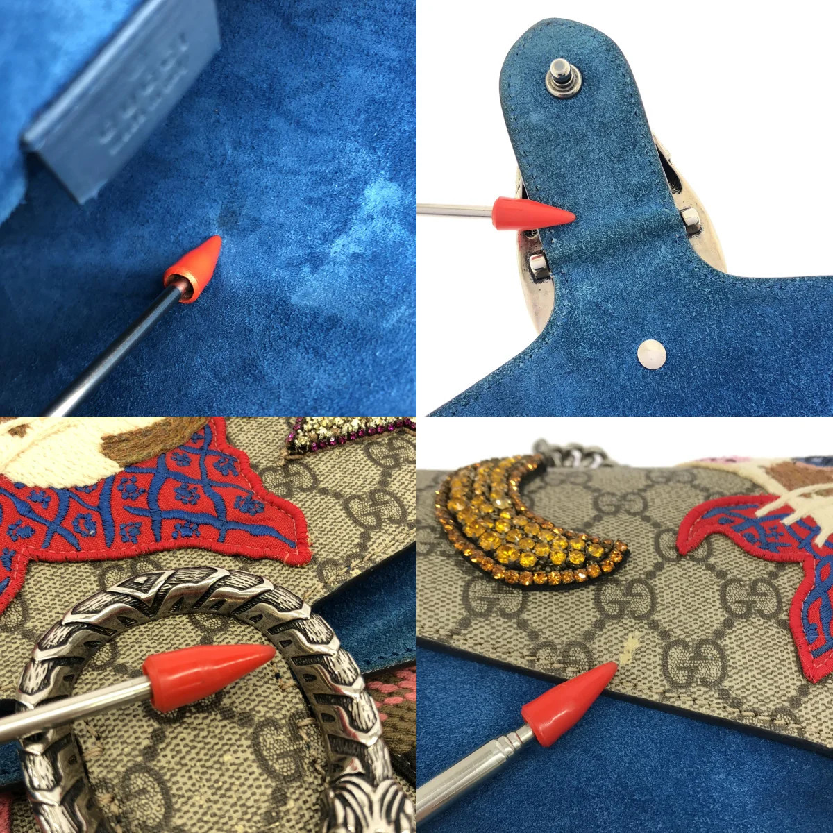 Gucci 403348 Dionysus GG Supreme PVCSuede Embroidered Chain Shoulder Bag Used