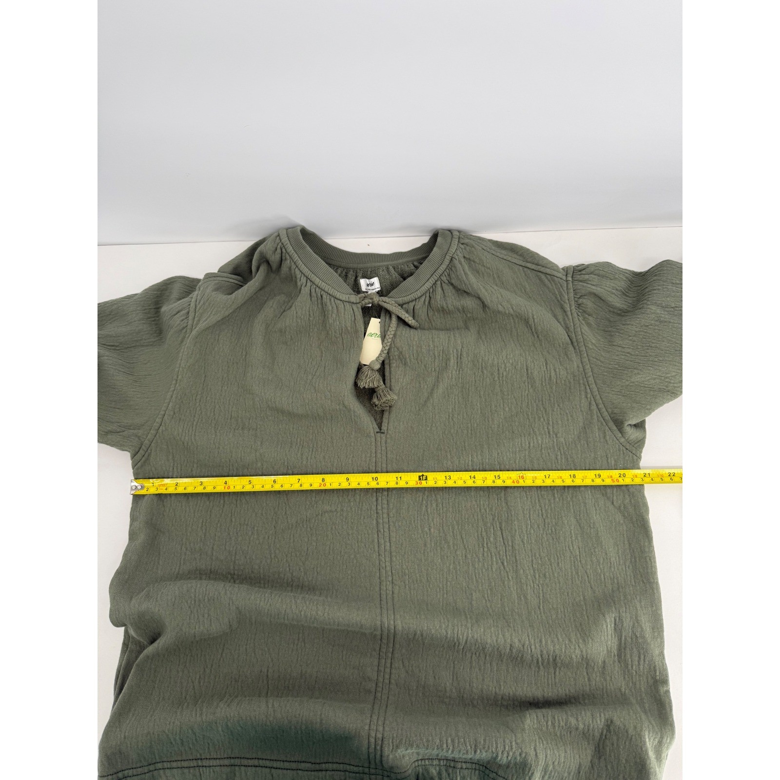 Aerie Olive Green Gauze Tassel Tie Balloon Sleeve Sweatshirt Sz XXS NEW Org $64