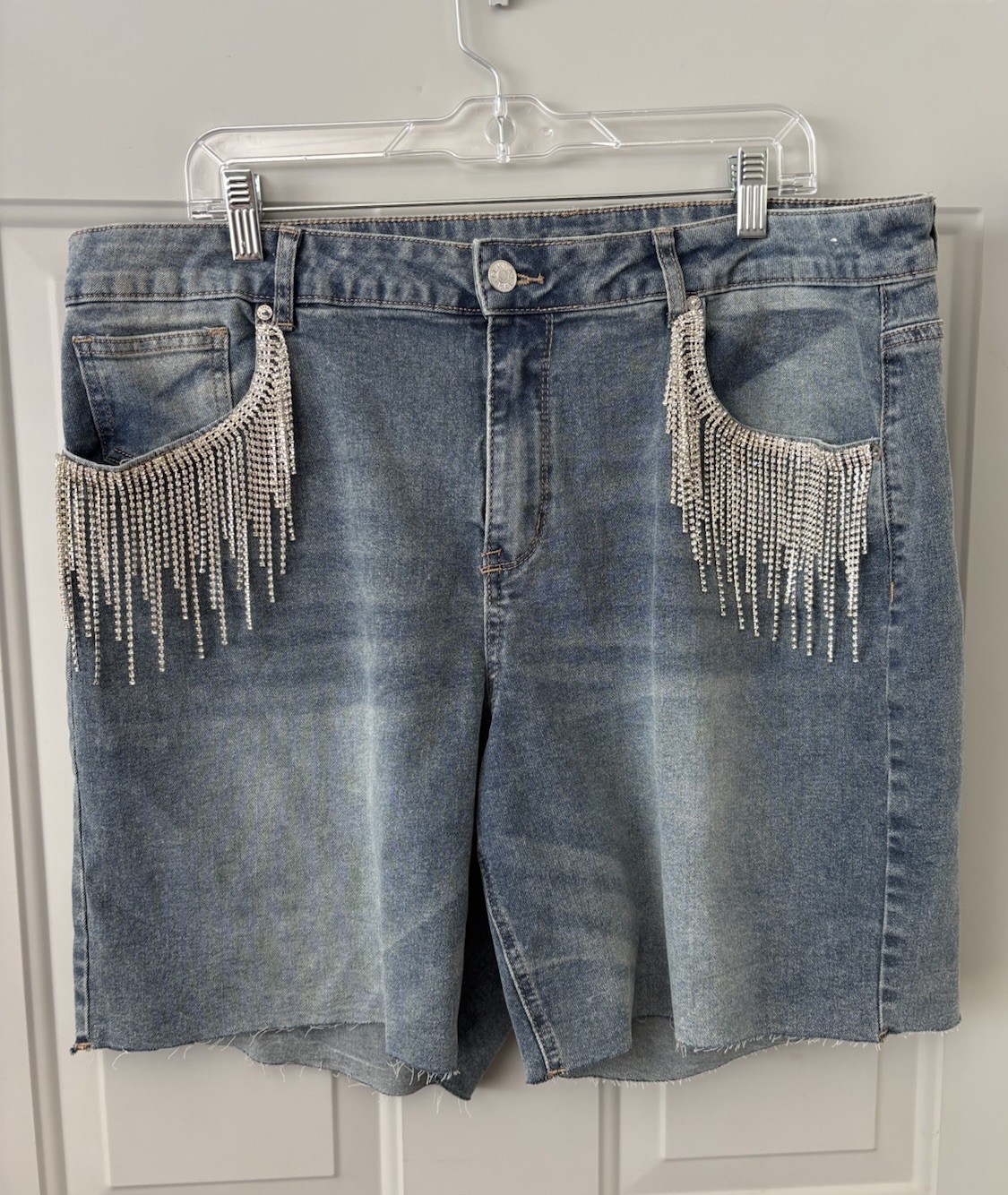 Plus Size Women’s Denim Gemma Rae 18W 8 Inch Shorts With Rhinestones