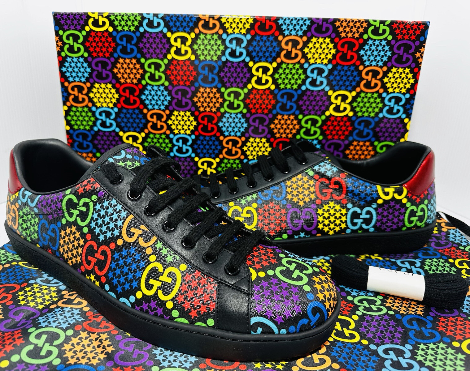 Gucci Psychedelic Ace GG Monogram Men’s Sneakers Multi Color Size 9.5