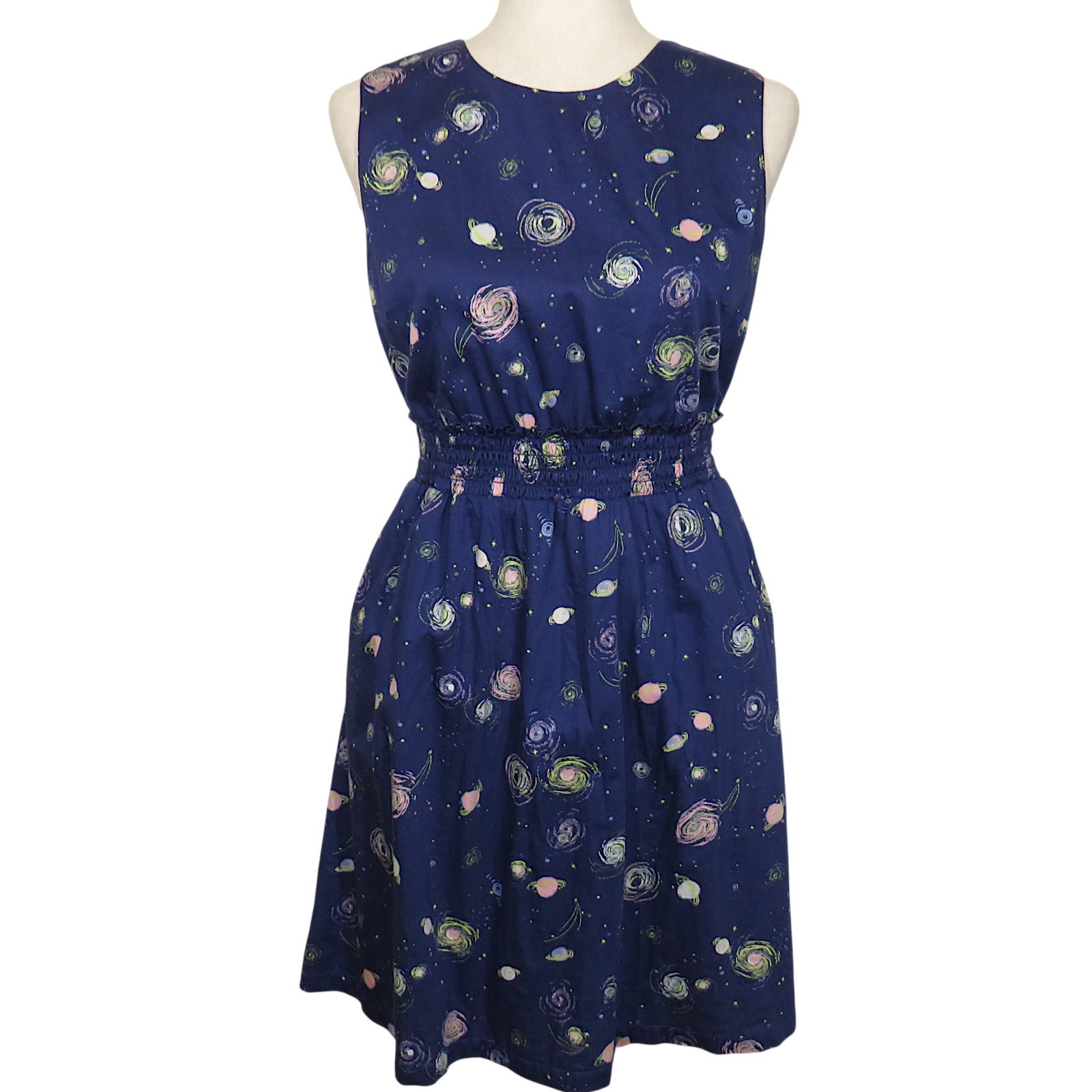 ModCloth Cotton Celestial Galaxy Planet Print Side Pocket Dress Size Medium